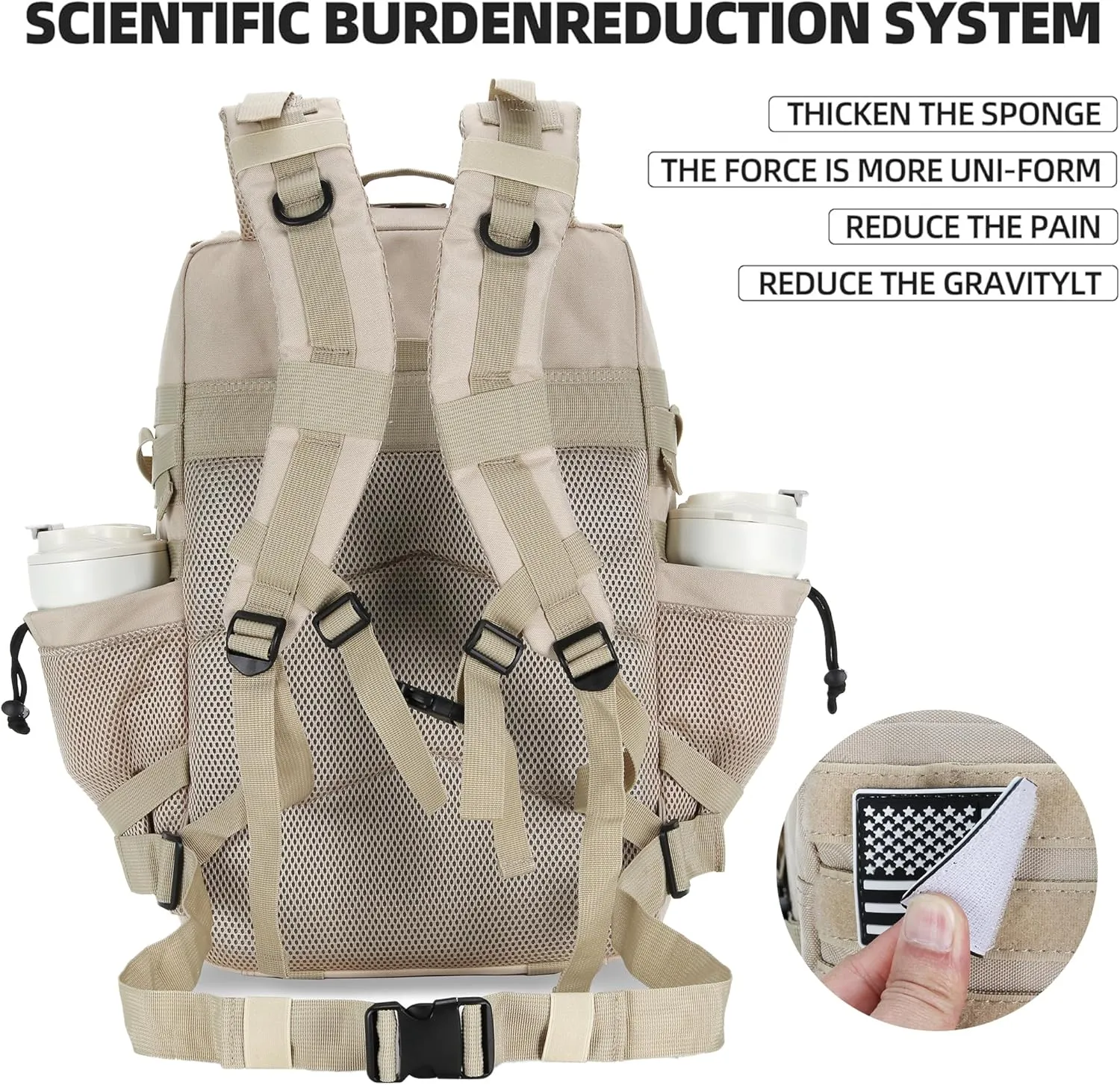 45L Tactical Assault Backpack 3 day assault pack with Molle Waterproof backpack Rucksack for Tactical Backpacks (Light Khaki)