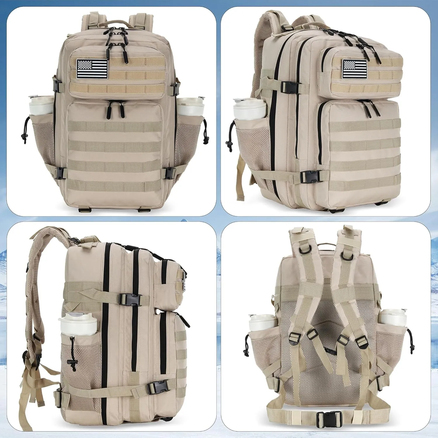 45L Tactical Assault Backpack 3 day assault pack with Molle Waterproof backpack Rucksack for Tactical Backpacks (Light Khaki)