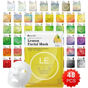 48 Packs Collagen Sheet Facial Masks,Plant Extract and Sodium Hyaluronate,Effective Care for All Skin Types,Skincare Spa Korean Face Mask