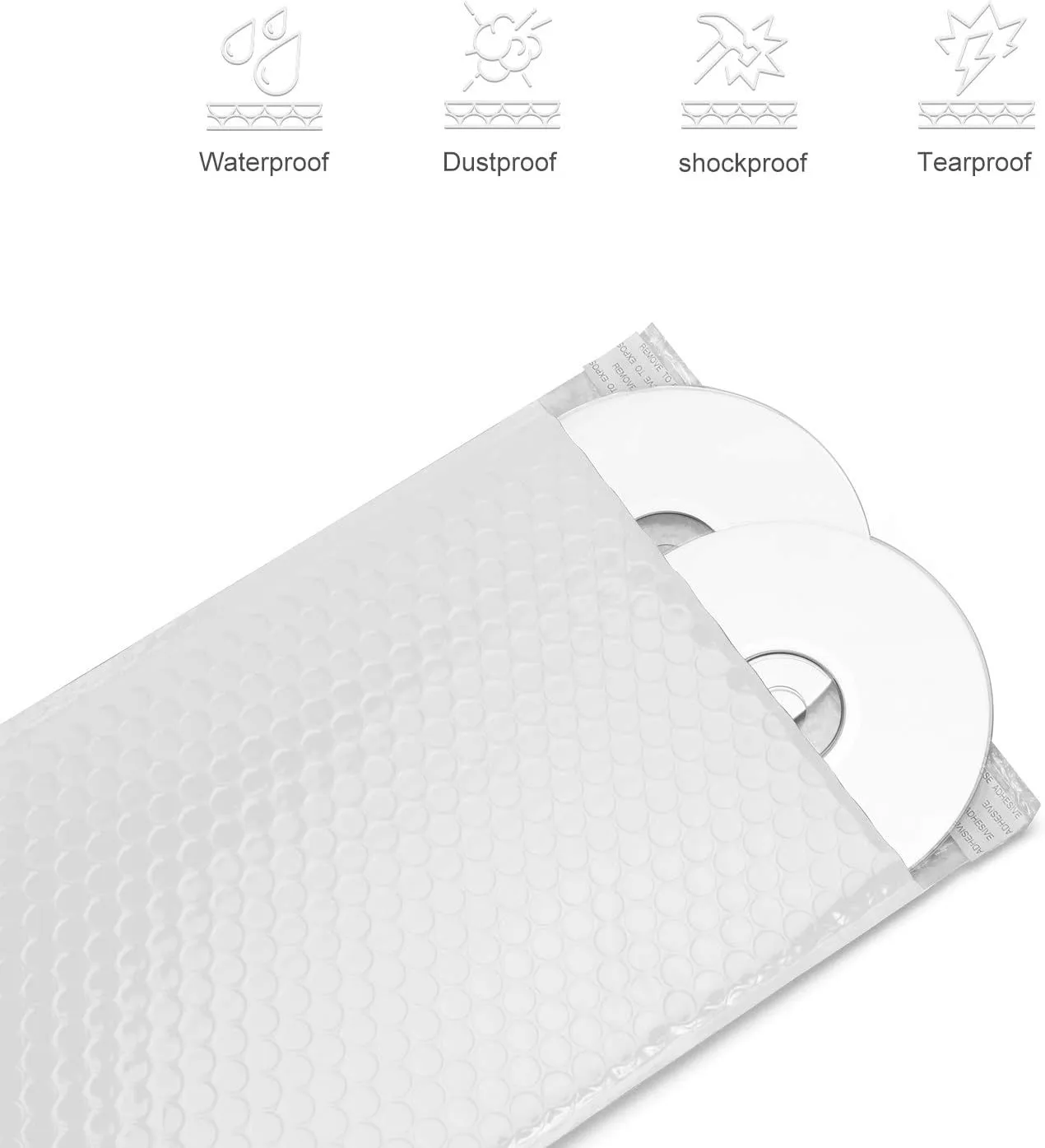 50 Pack #000 4x8 Poly Bubble Mailers Padded Envelopes Shipping Bags with Waterproof Foam and Self Seal Stripe - White