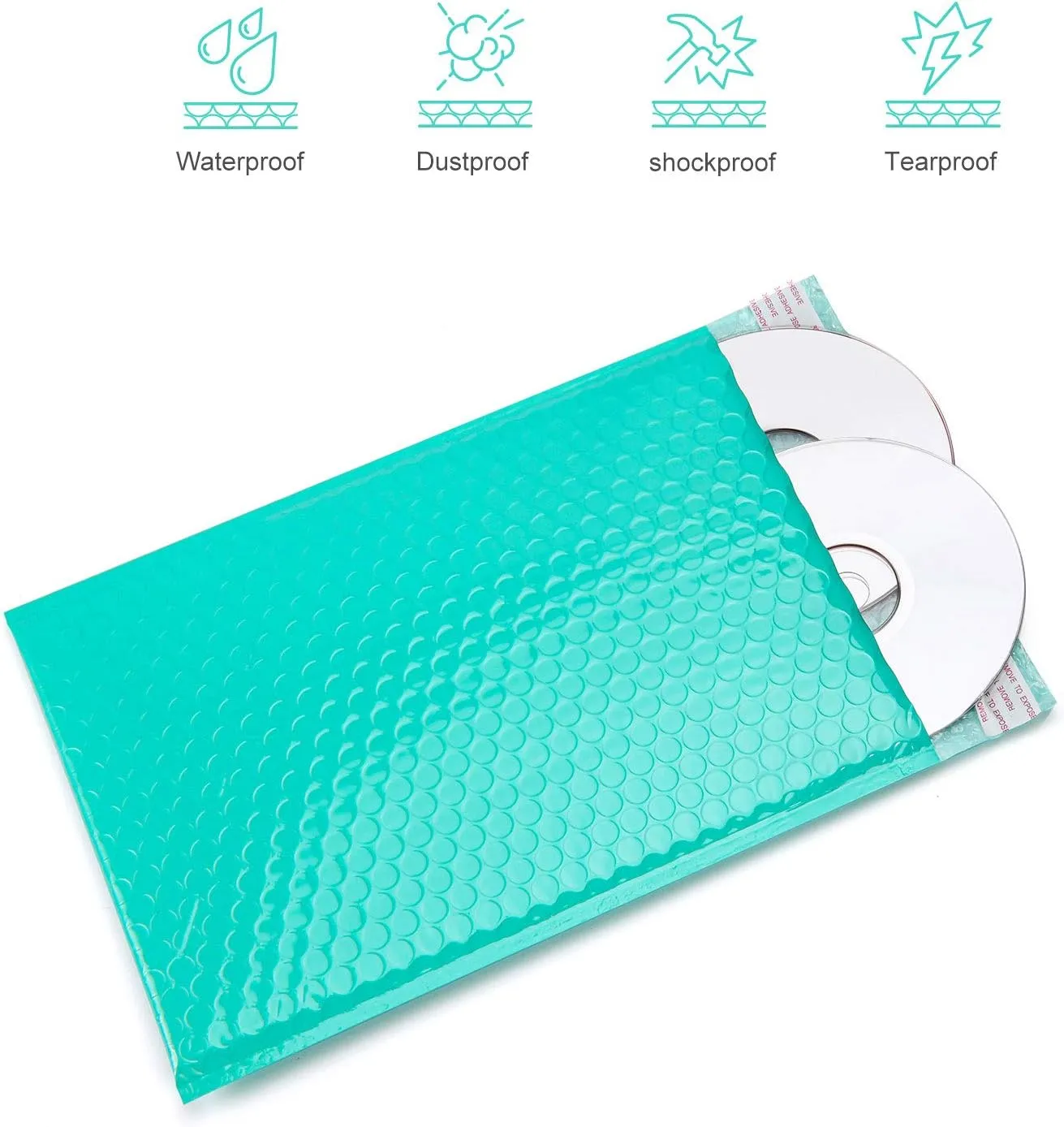 50 Pcs 180 x 260mm A4 Poly Teal Bubble Mailers Padded Envelopes Shipping Bags with Waterproof and Self Seal Strip for Shipping mailing Package