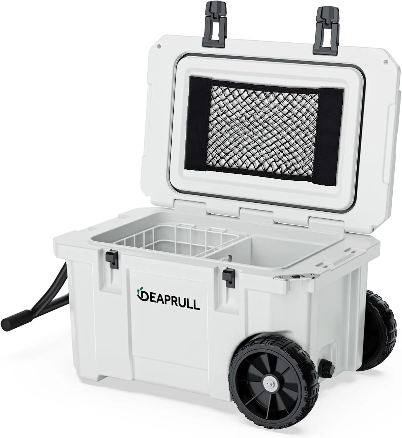 55 Quart Cooler with Wheels, Ice Chests Portable Camping Cooler Holds Ice up to 6 Days, Leak-Proof Outdoor Insulated Cooler with Handle, Cup Holders, Hard Cooler for Camping, Beach, Boat