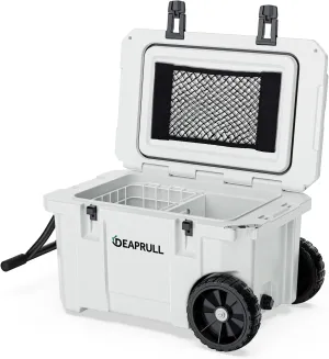 55 Quart Cooler with Wheels, Ice Chests Portable Camping Cooler Holds Ice up to 6 Days, Leak-Proof Outdoor Insulated Cooler with Handle, Cup Holders, Hard Cooler for Camping, Beach, Boat
