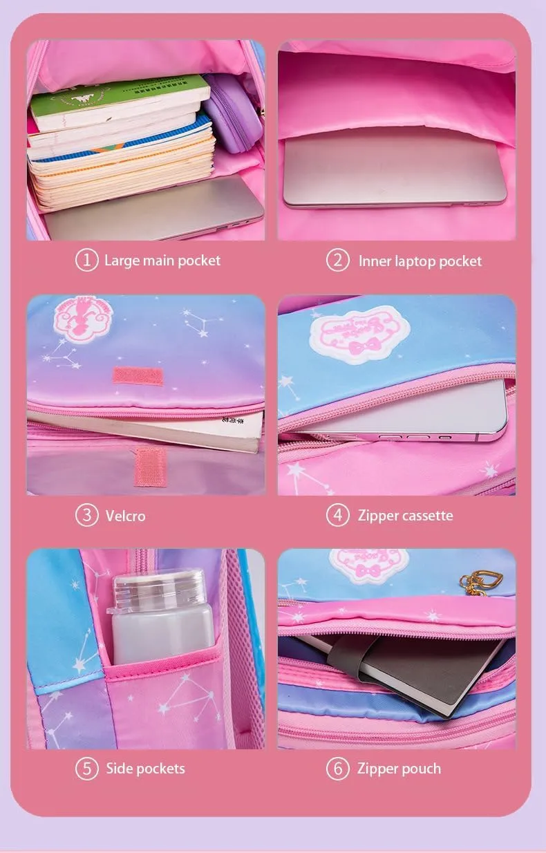 5Pcs Pink Backpack for Girls - Kids School Bag Laptop Bag Shoulders Bookbag Schoolbag for Students Teen Kids Daypacks Casual Travel Bag (Pink)