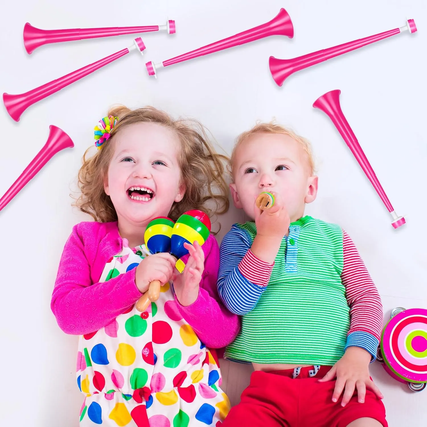 6 Pcs Stadium Horn 21 Inch Vuvuzela Plastic Collapsible Cheering Trumpets for Sporting Events Football Carnival Party Supplies, Pink