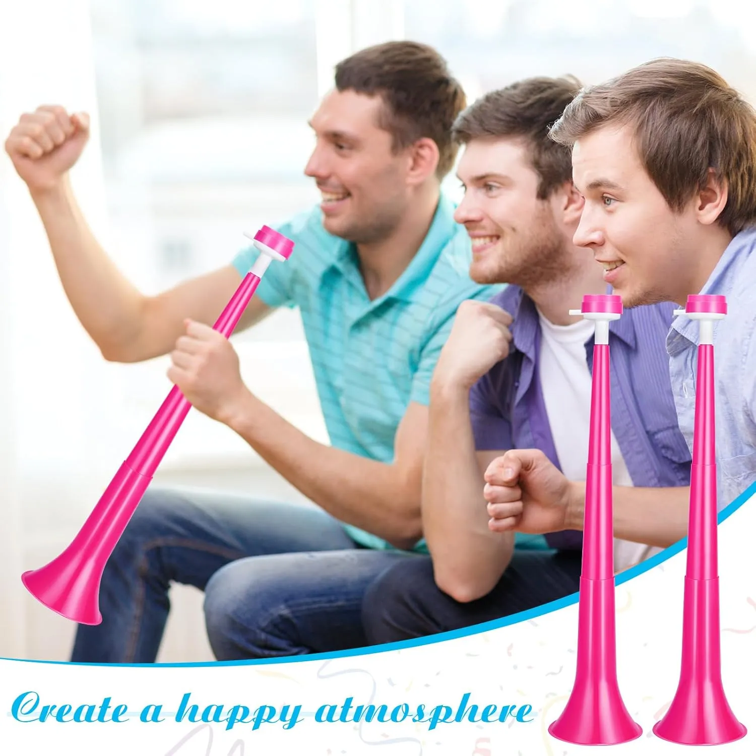 6 Pcs Stadium Horn 21 Inch Vuvuzela Plastic Collapsible Cheering Trumpets for Sporting Events Football Carnival Party Supplies, Pink