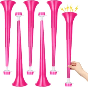 6 Pcs Stadium Horn 21 Inch Vuvuzela Plastic Collapsible Cheering Trumpets for Sporting Events Football Carnival Party Supplies, Pink