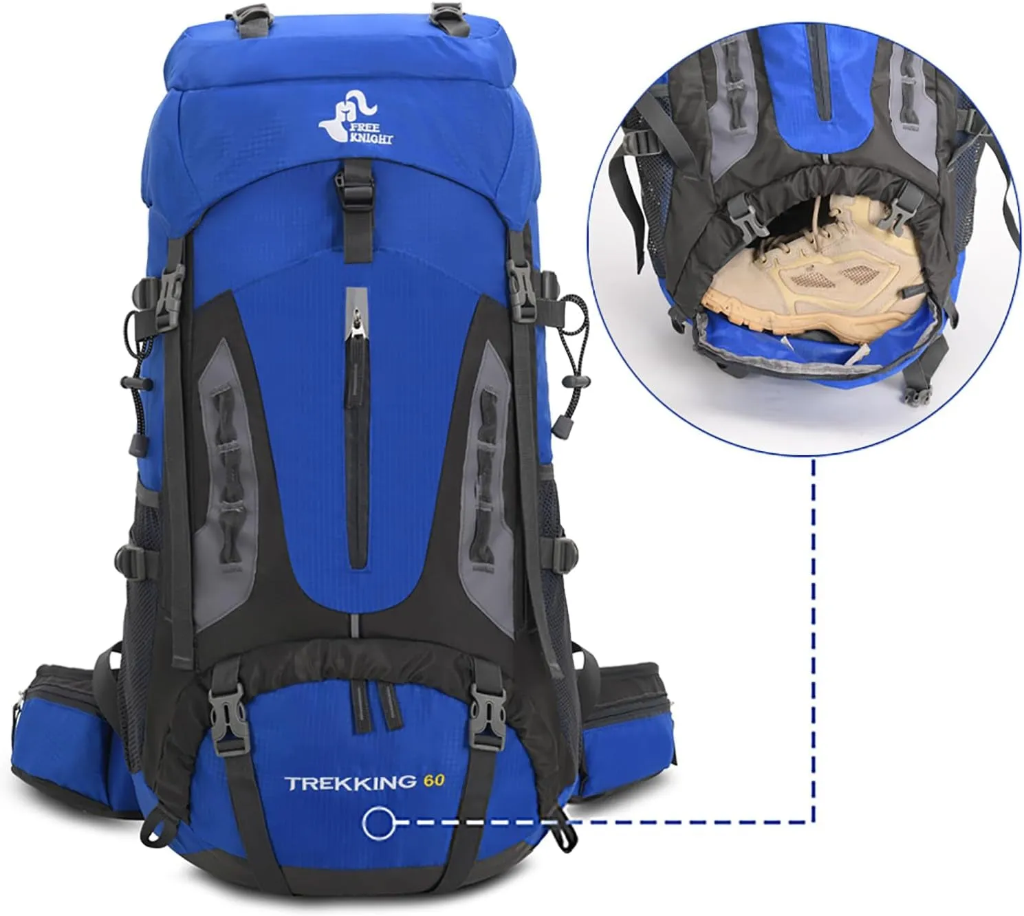 60L Hiking Camping Backpack with Rain Cover, Waterproof Large Capacity Outdoor Sport Travel Daypack Climbing Touring (Blue Green)