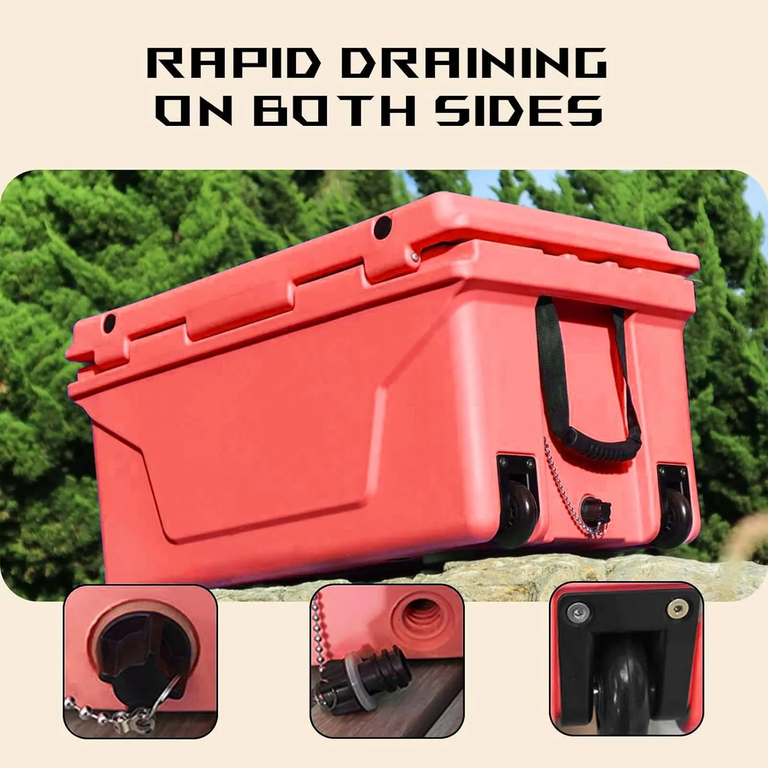 65 Quart Ultra-Light Wheeled Cooler, Insulated Cooler with Wheels and Handles, Portable Ice Chest Box for Beach, Drink, Camping, Picnic, Fishing, Boat, Barbecue, Keeps Ice Up to 5 Days