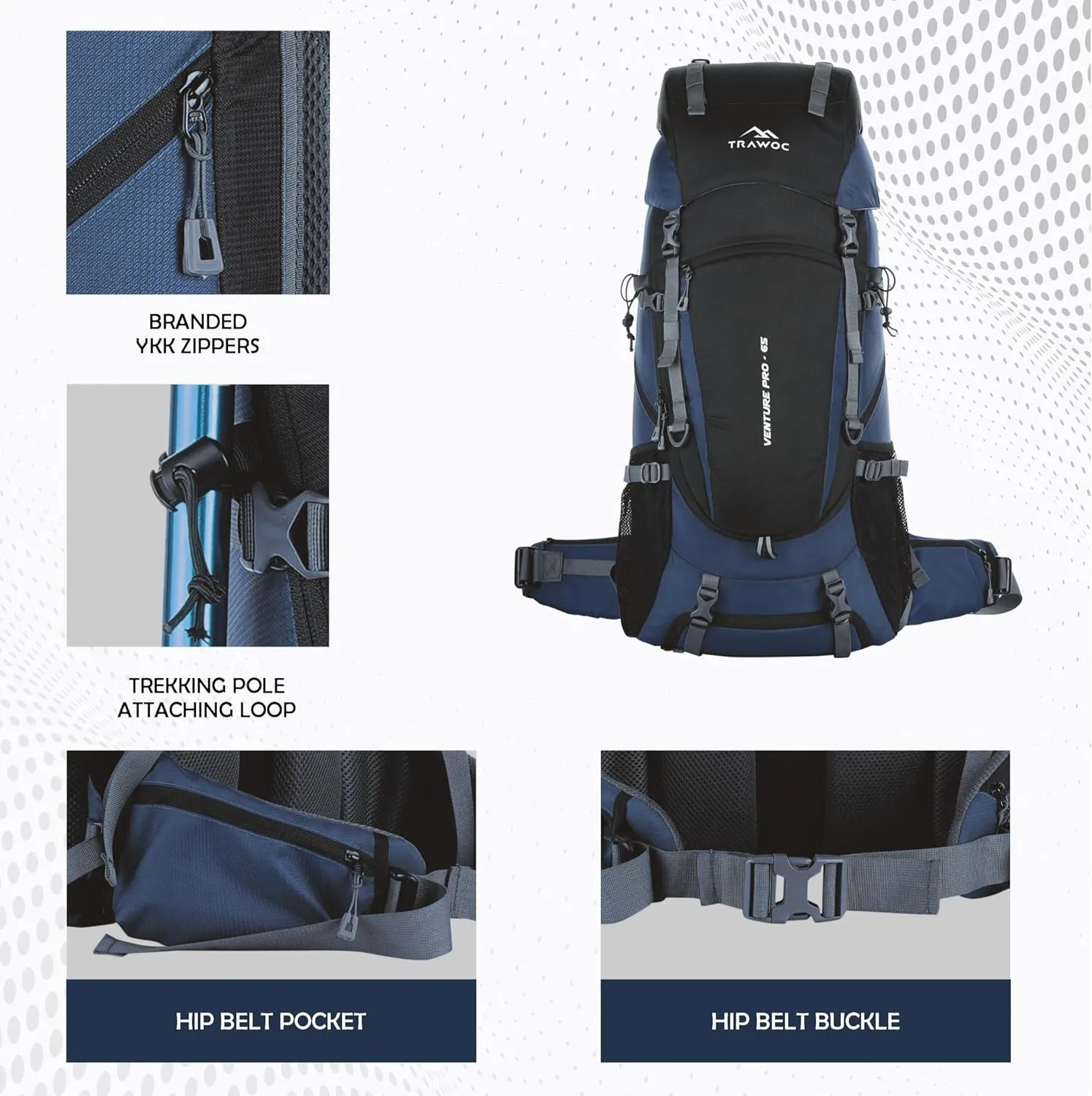 65L Travel Backpack for Outdoor Sport Camp Hiking Trekking Bag Camping Rucksack HK011 (1 Year Warranty)(NAVYBLUE) …
