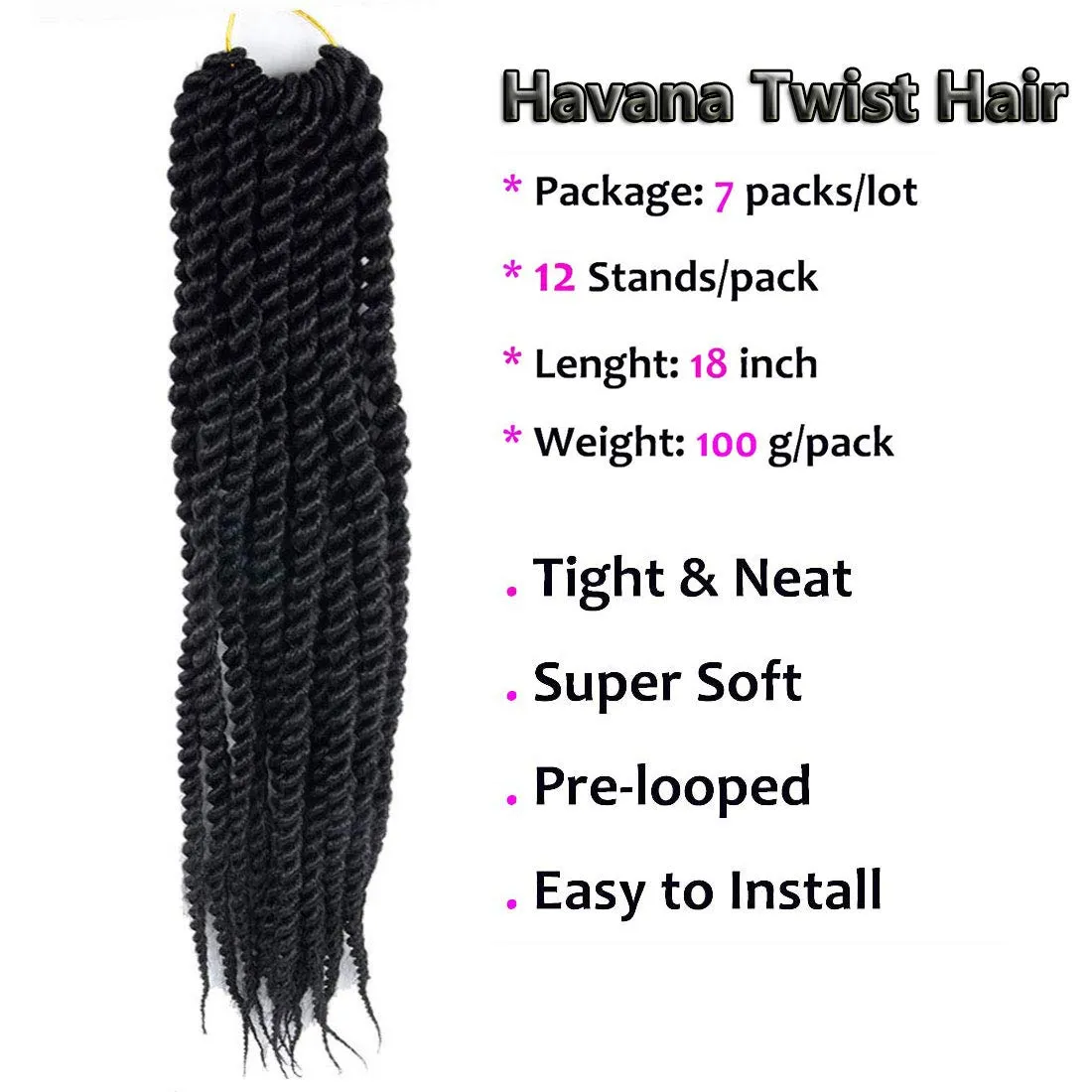 7 Pack Senegalese Twist Crochet Hair 18Inch Havana Twist Crochet Braids Soft Synthetic Braiding Hair Extensions For Black Women (18inch, 1B)
