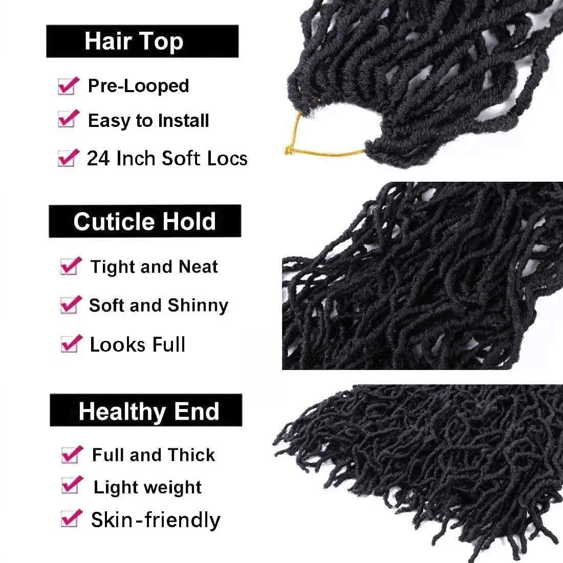 7 Packs 24 Inch Soft Locs Crochet Hair Pre Looped Curly Wavy Faux Locs Crochet Braids for Natural Butterfly Crochet Hair for Black Women (24 inch(pack of 7), 1B)