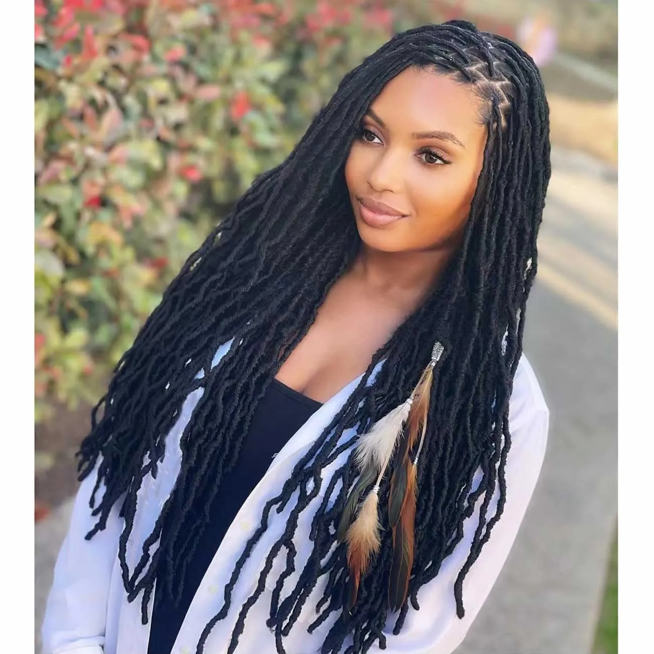 7 Packs 24 Inch Soft Locs Crochet Hair Pre Looped Curly Wavy Faux Locs Crochet Braids for Natural Butterfly Crochet Hair for Black Women (24 inch(pack of 7), 1B)