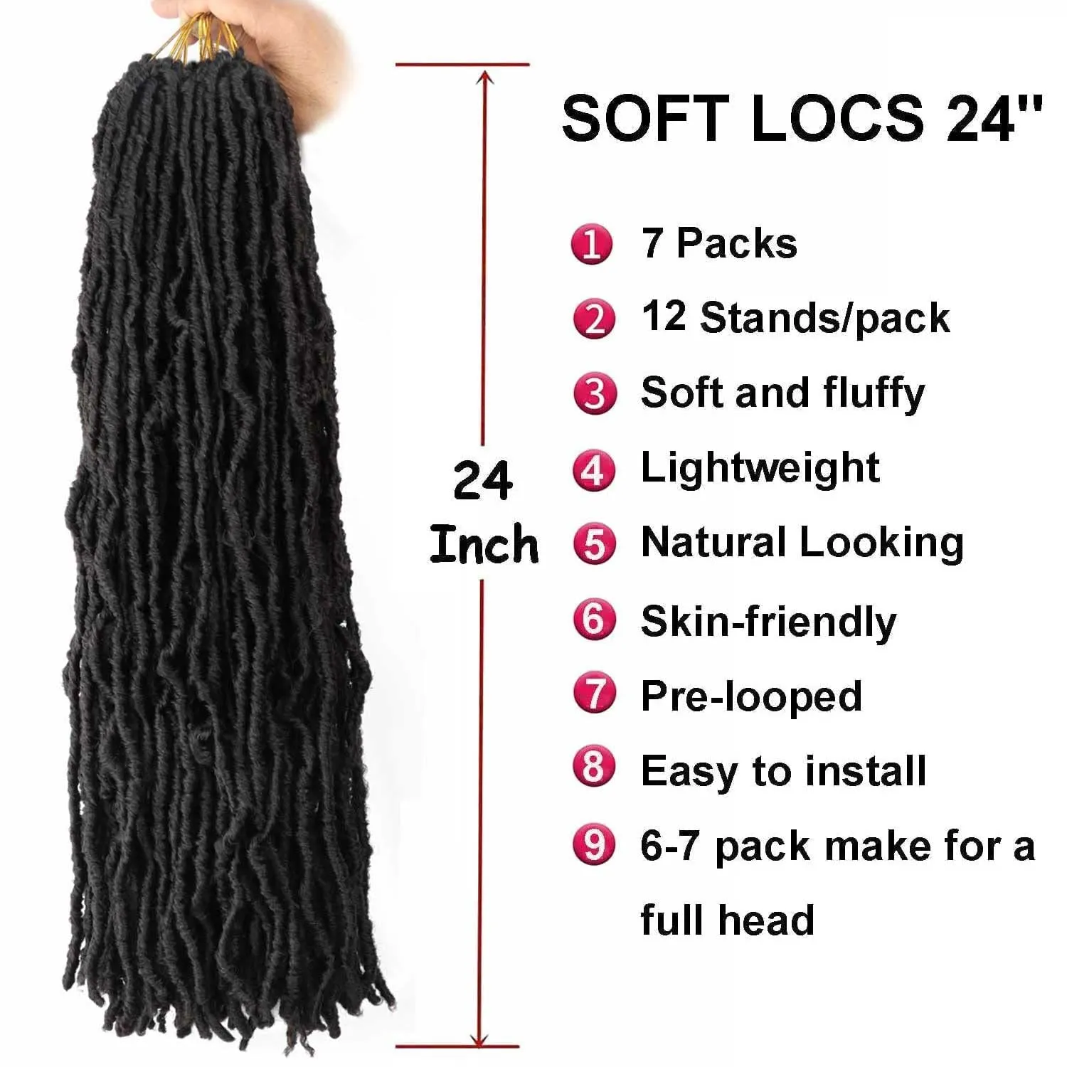 7 Packs Crochet Faux Locs Hair 24 Inch Curly Wavy Goddess Locs Braids for Natural Butterfly Soft Locs Crochet Hair for Black Women (24 inch(pack of 7), 2#)