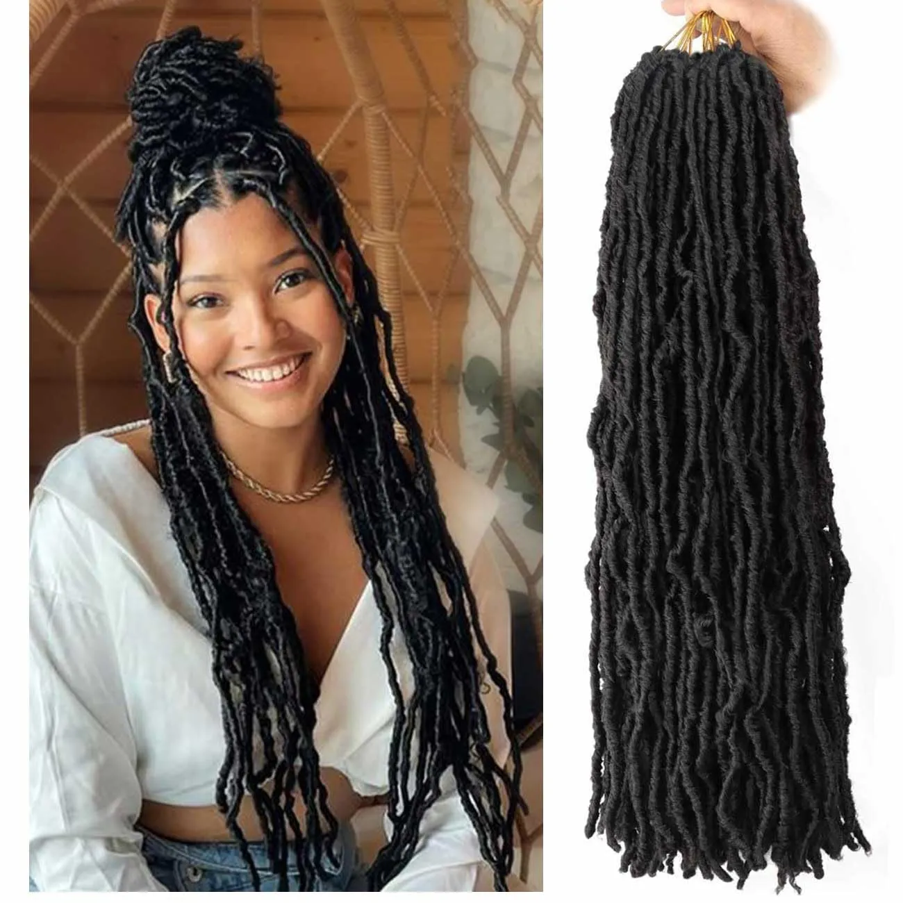 7 Packs Crochet Faux Locs Hair 24 Inch Curly Wavy Goddess Locs Braids for Natural Butterfly Soft Locs Crochet Hair for Black Women (24 inch(pack of 7), 2#)