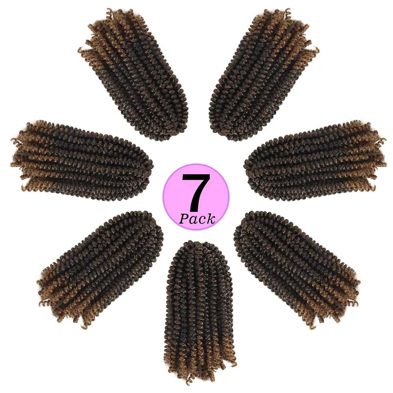 8 Inch spring twist crochet braiding hair 7 Pack Ombre Colors Synthetic Hair Extensions T30 (105 Strands)