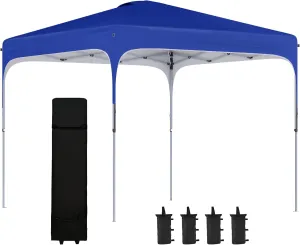 8' x 8' Pop Up Canopy Tent with Wheeled Carry Bag and 4 Sand Bags, Instant Sun Shelter, Tents for Parties, Height Adjustable, for Outdoor, Garden, Patio, Royal Bue