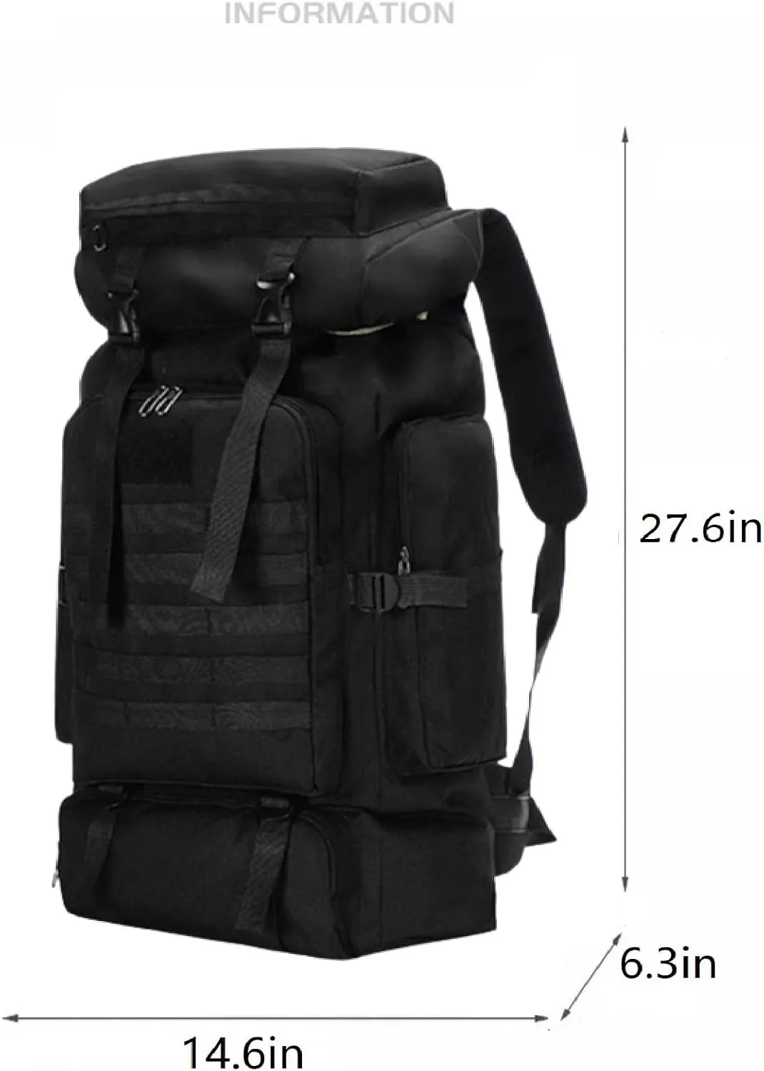 80L Tactical Backpack Military Hiking Daypacks Hunting Fishing Camping Training Outdoor Waterproof Rucksack (Black)