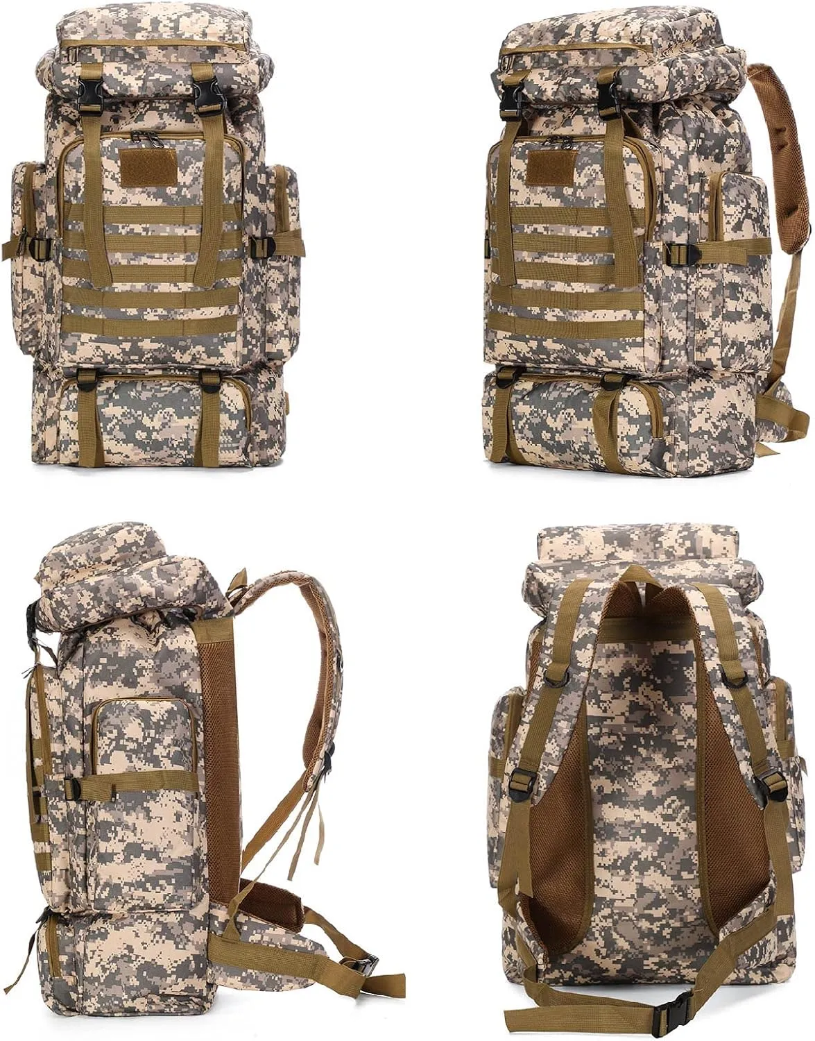 80L Tactical Backpack Military Hiking Daypacks Hunting Fishing Camping Training Outdoor Waterproof Rucksack (City camouflage)