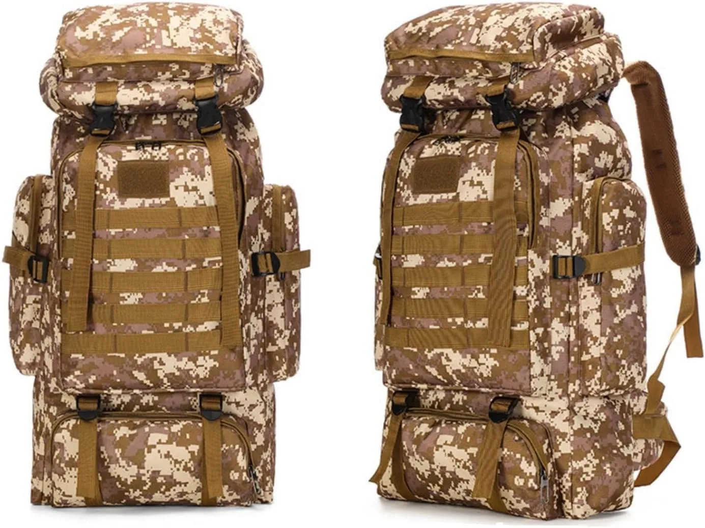 80L Tactical Backpack Military Hiking Daypacks Hunting Fishing Camping Training Outdoor Waterproof Rucksack (Desert camouflage)