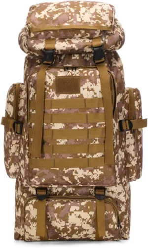 80L Tactical Backpack Military Hiking Daypacks Hunting Fishing Camping Training Outdoor Waterproof Rucksack (Desert camouflage)