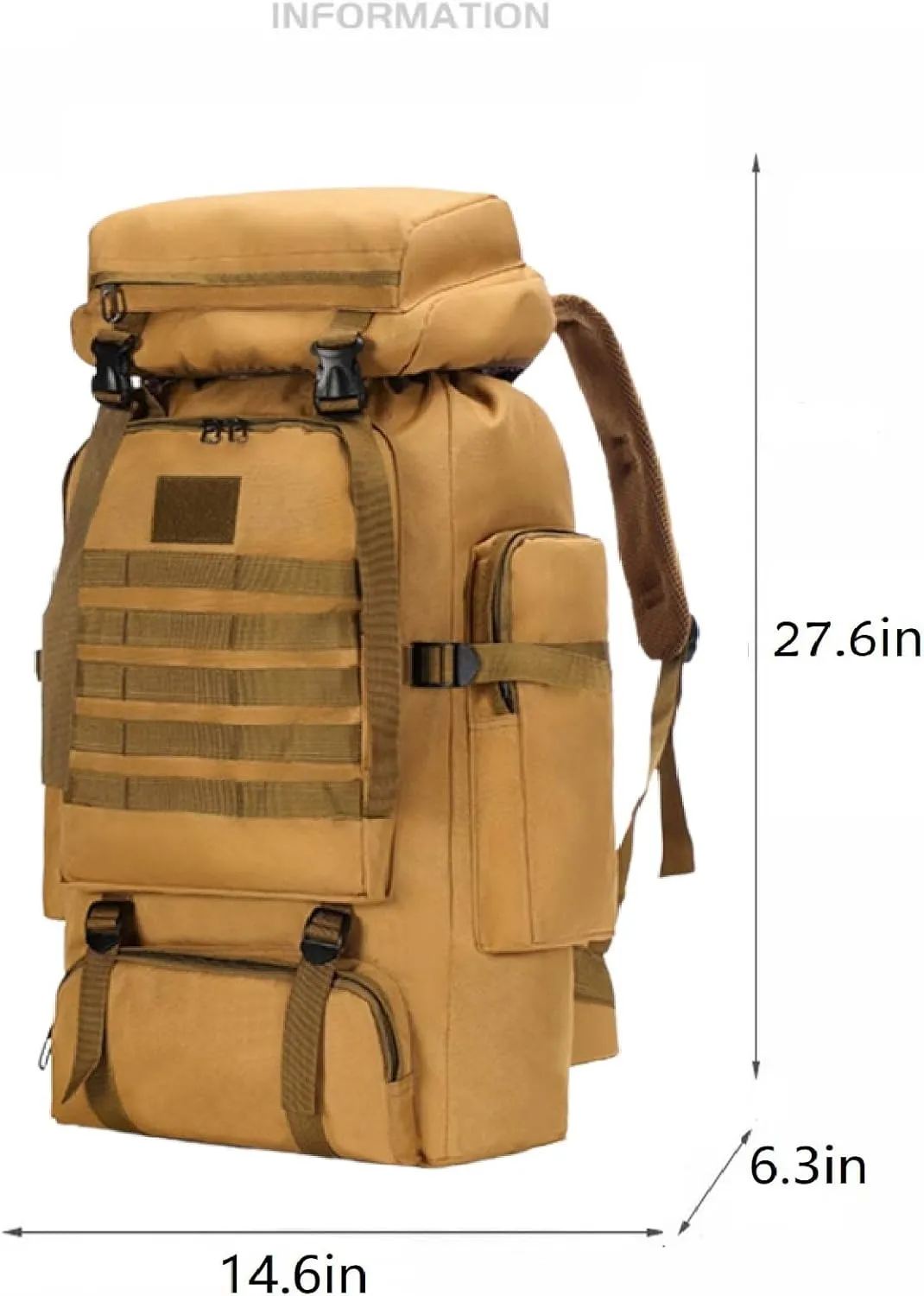 80L Tactical Backpack Military Hiking Daypacks Hunting Fishing Camping Training Outdoor Waterproof Rucksack (Desert color)