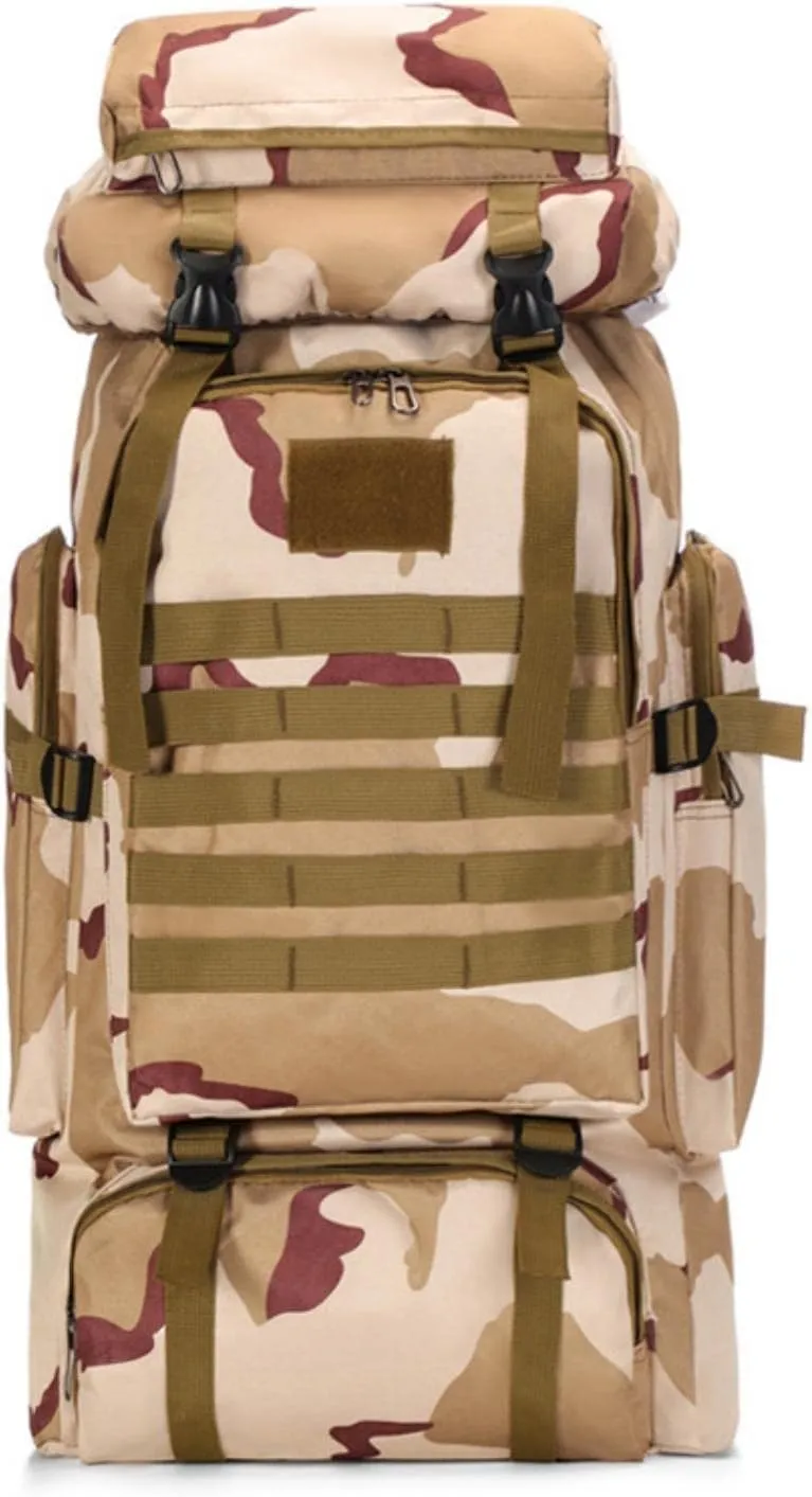 80L Tactical Backpack Military Hiking Daypacks Hunting Fishing Camping Training Outdoor Waterproof Rucksack (Highland camouflage)