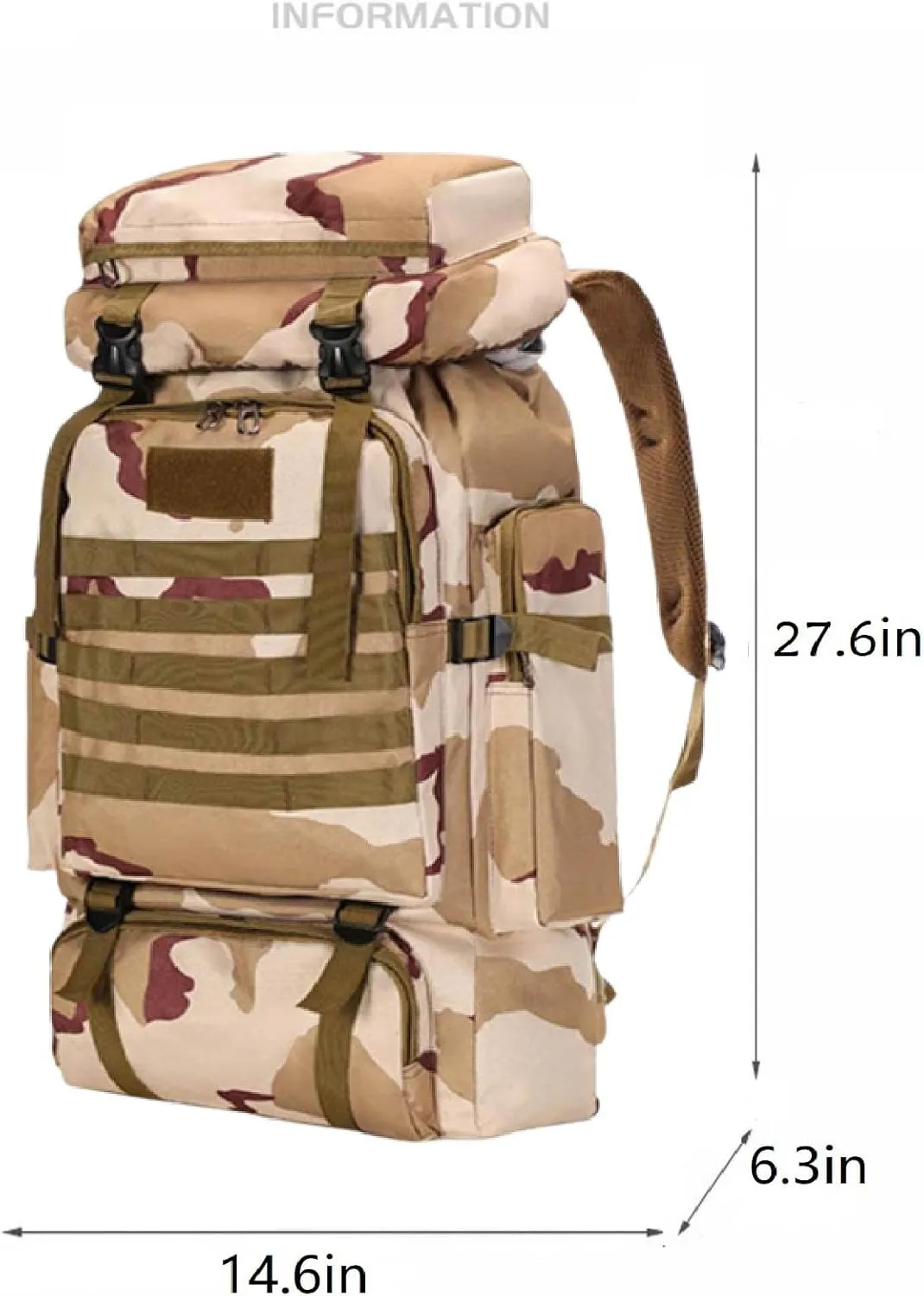 80L Tactical Backpack Military Hiking Daypacks Hunting Fishing Camping Training Outdoor Waterproof Rucksack (Highland camouflage)