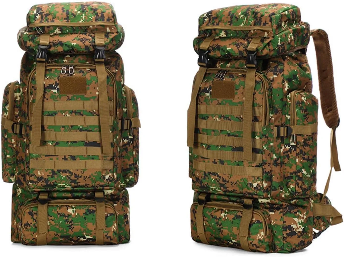 80L Tactical Backpack Military Hiking Daypacks Hunting Fishing Camping Training Outdoor Waterproof Rucksack (Jungle camouflage)
