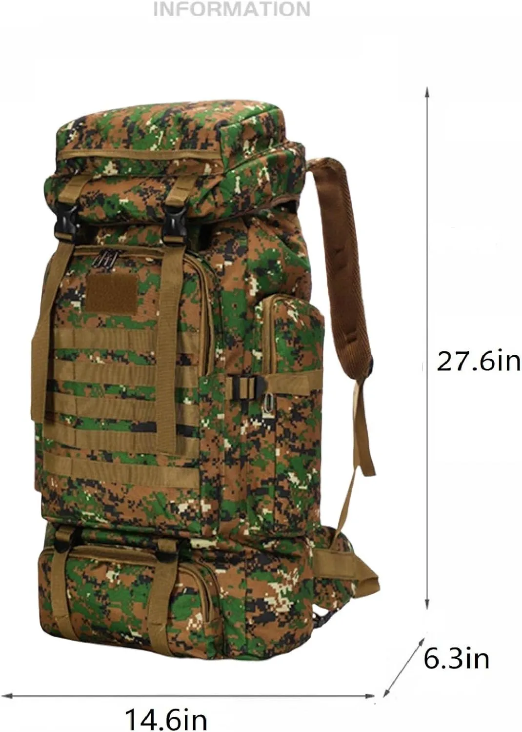 80L Tactical Backpack Military Hiking Daypacks Hunting Fishing Camping Training Outdoor Waterproof Rucksack (Jungle camouflage)