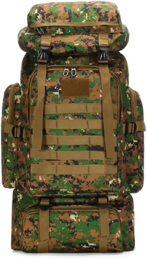 80L Tactical Backpack Military Hiking Daypacks Hunting Fishing Camping Training Outdoor Waterproof Rucksack (Jungle camouflage)