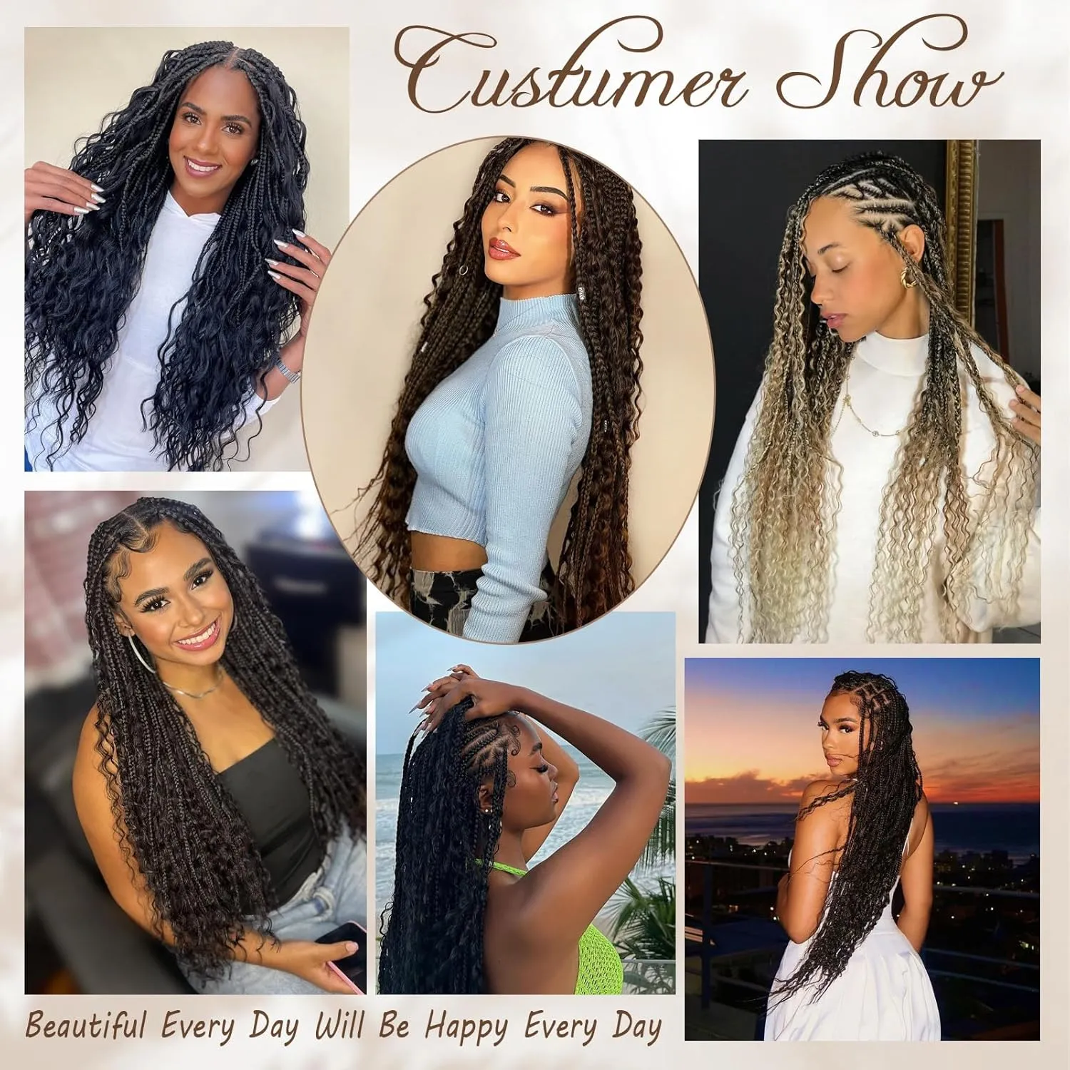 9 Packs Boho Box Braids Crochet Hair 24 Inch Goddess Box Braids Crochet Hair With Curly Ends Synthetic Bohemian Braids Hair Extension For Women (24inch, OT30)