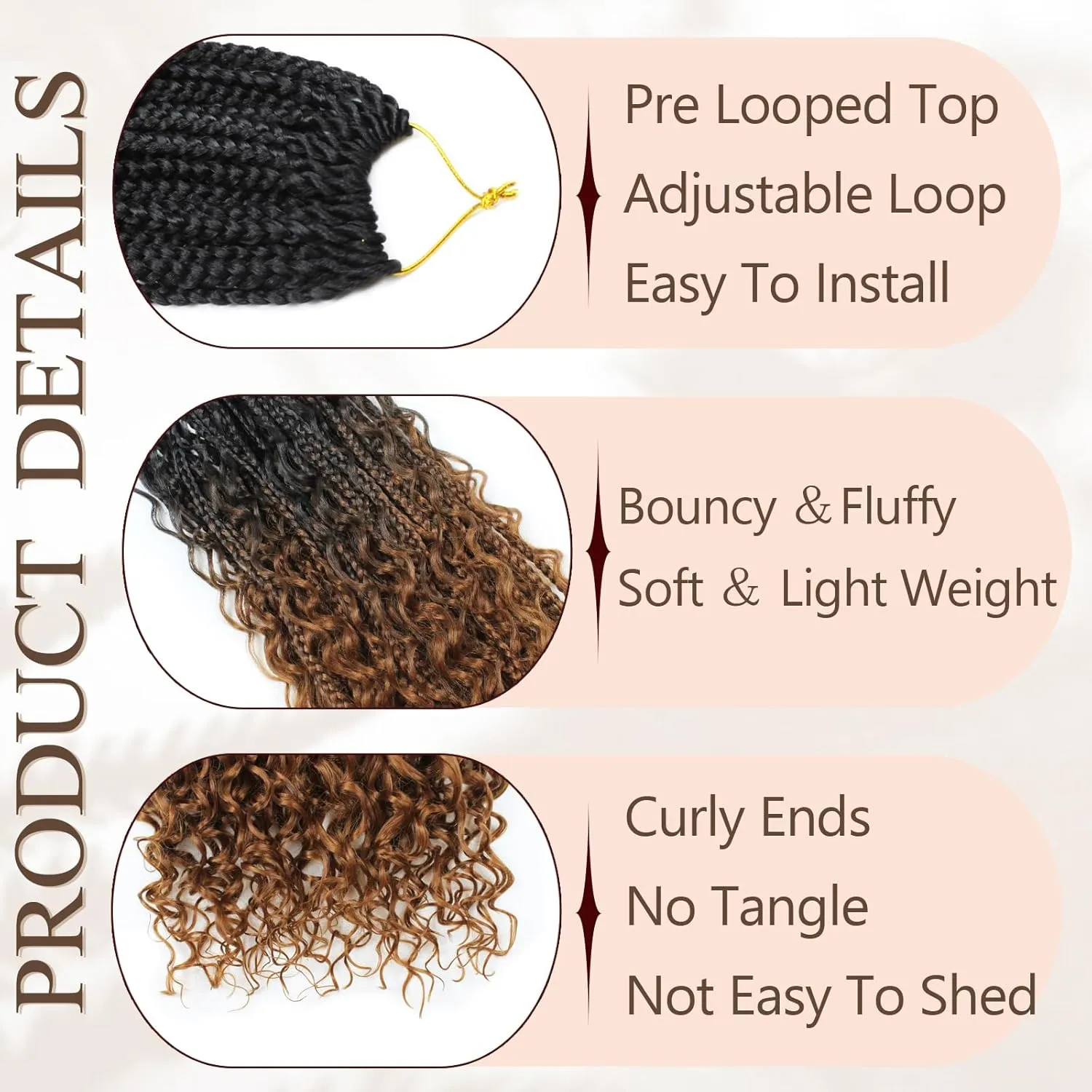 9 Packs Boho Box Braids Crochet Hair 24 Inch Goddess Box Braids Crochet Hair With Curly Ends Synthetic Bohemian Braids Hair Extension For Women (24inch, OT30)