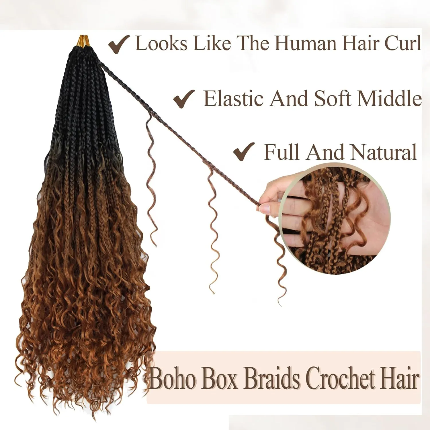 9 Packs Boho Box Braids Crochet Hair 24 Inch Goddess Box Braids Crochet Hair With Curly Ends Synthetic Bohemian Braids Hair Extension For Women (24inch, OT30)