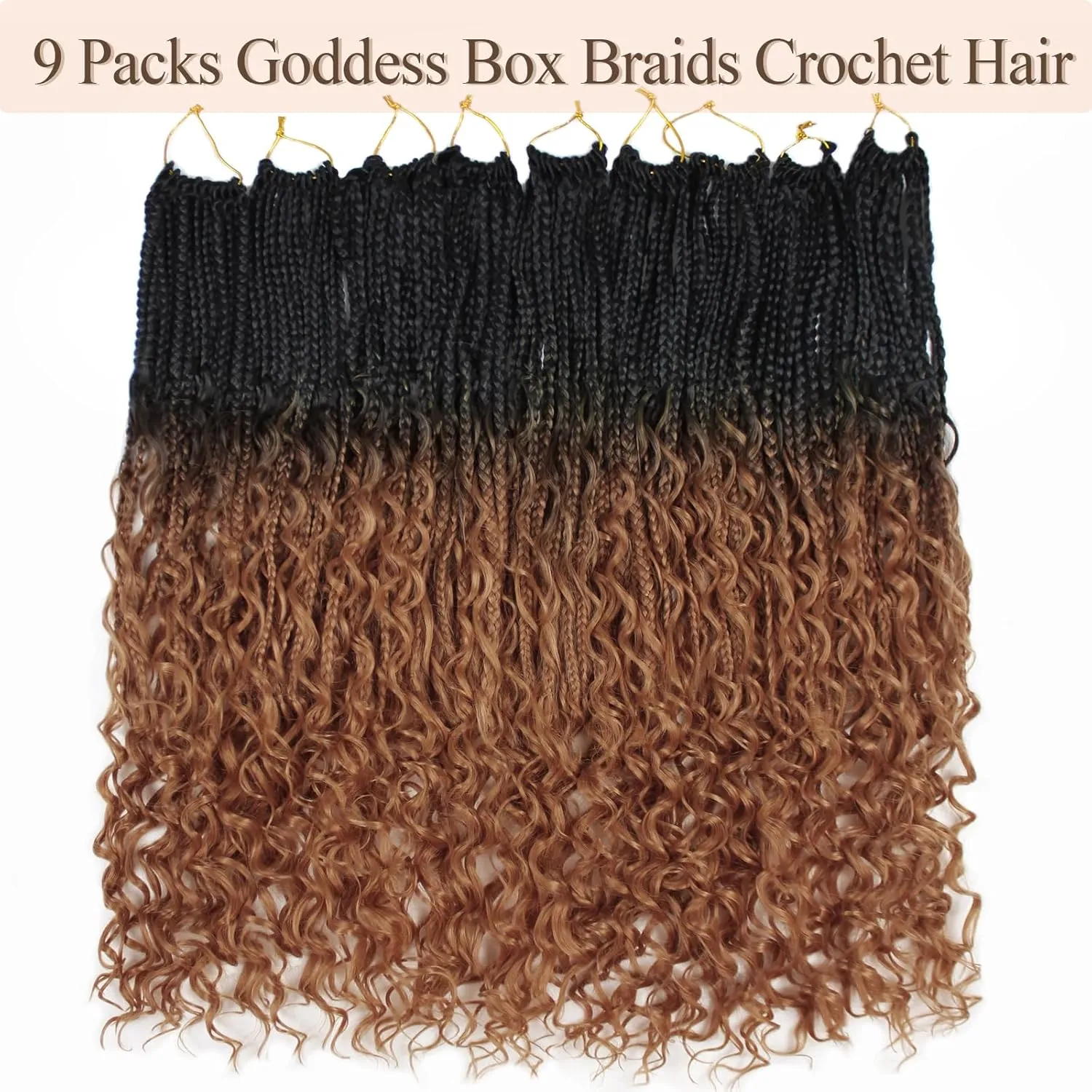 9 Packs Boho Box Braids Crochet Hair 24 Inch Goddess Box Braids Crochet Hair With Curly Ends Synthetic Bohemian Braids Hair Extension For Women (24inch, OT30)