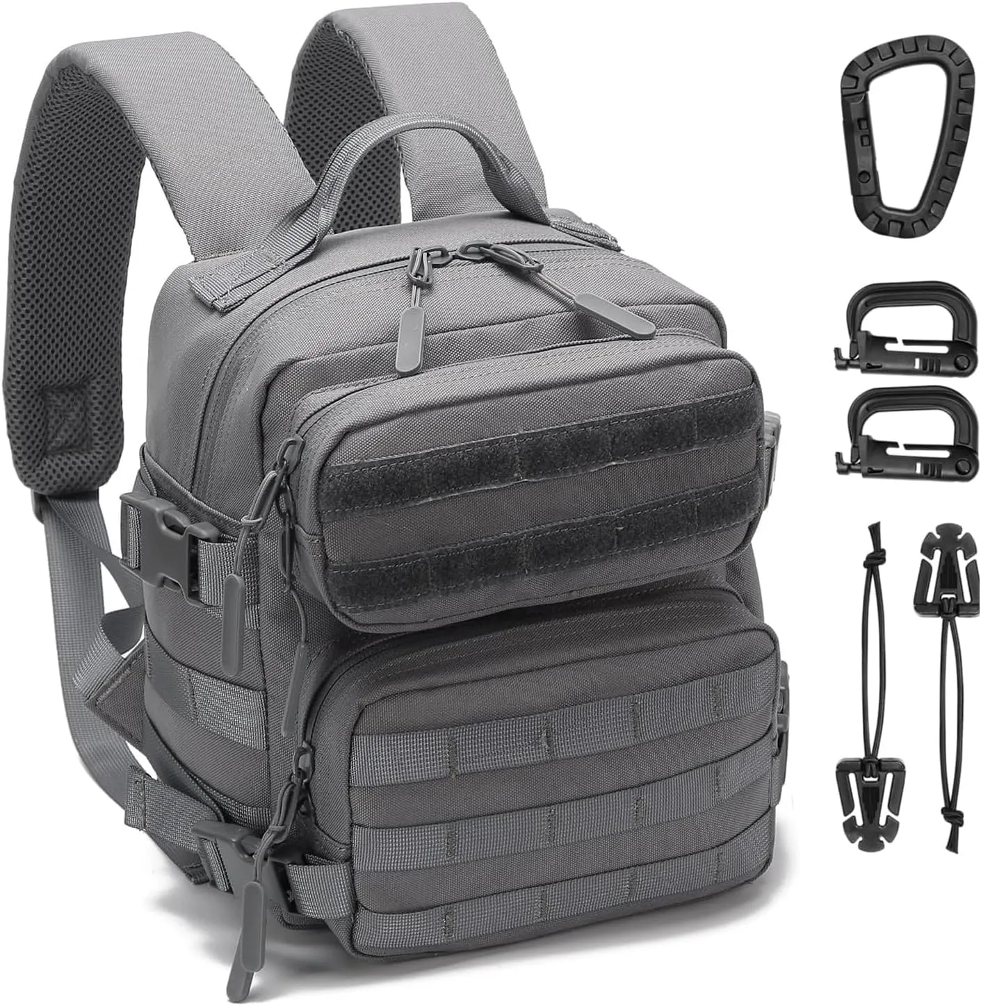 9L Mini Tactical Backpack Men Women Small Assault Rucksack Water-proof GYM Hiking Bug Out Bag with molle attachments (Gray)