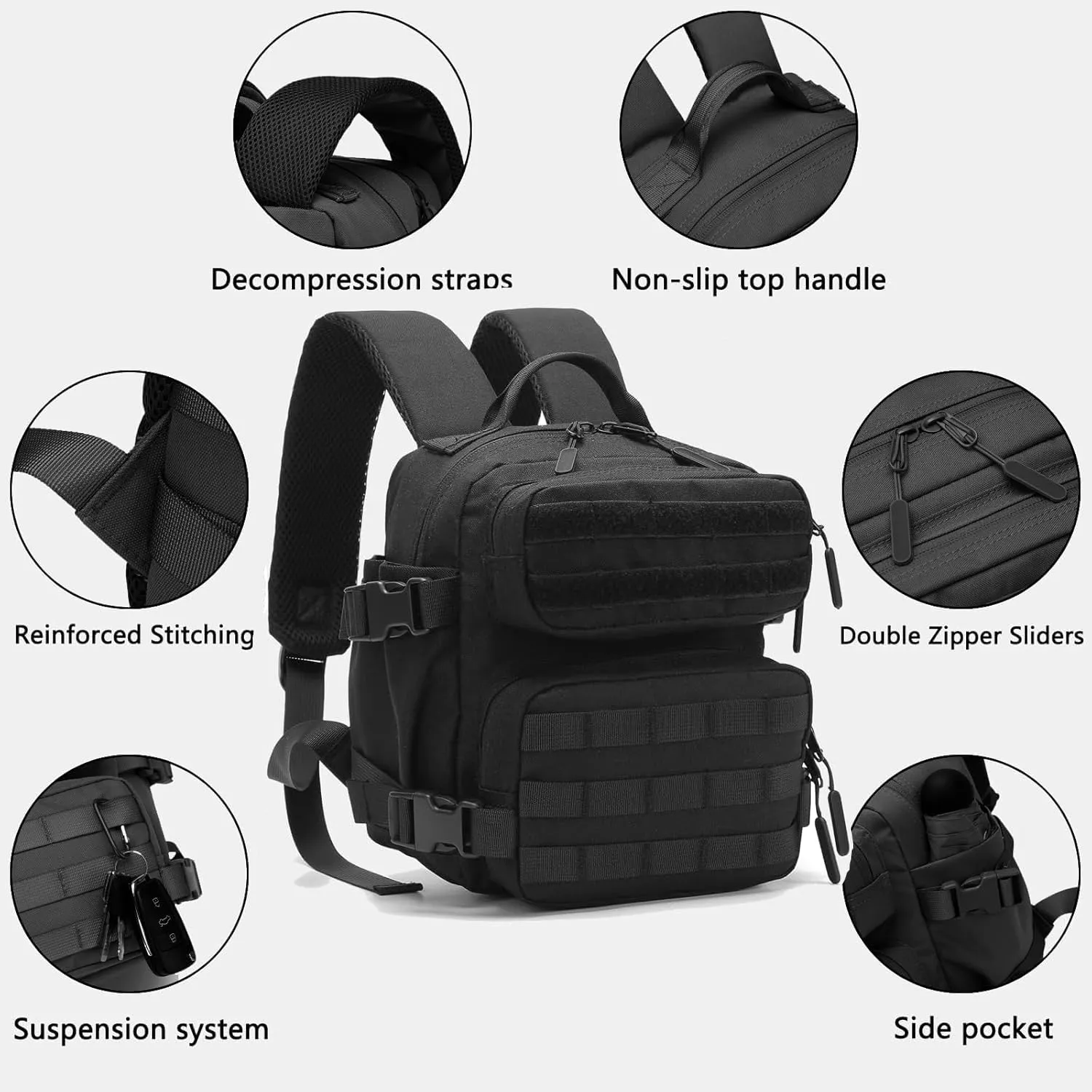 9L Mini Tactical Backpack Men Women Small Assault Rucksack Water-proof GYM Hiking Bug Out Bag with molle attachments (Gray)