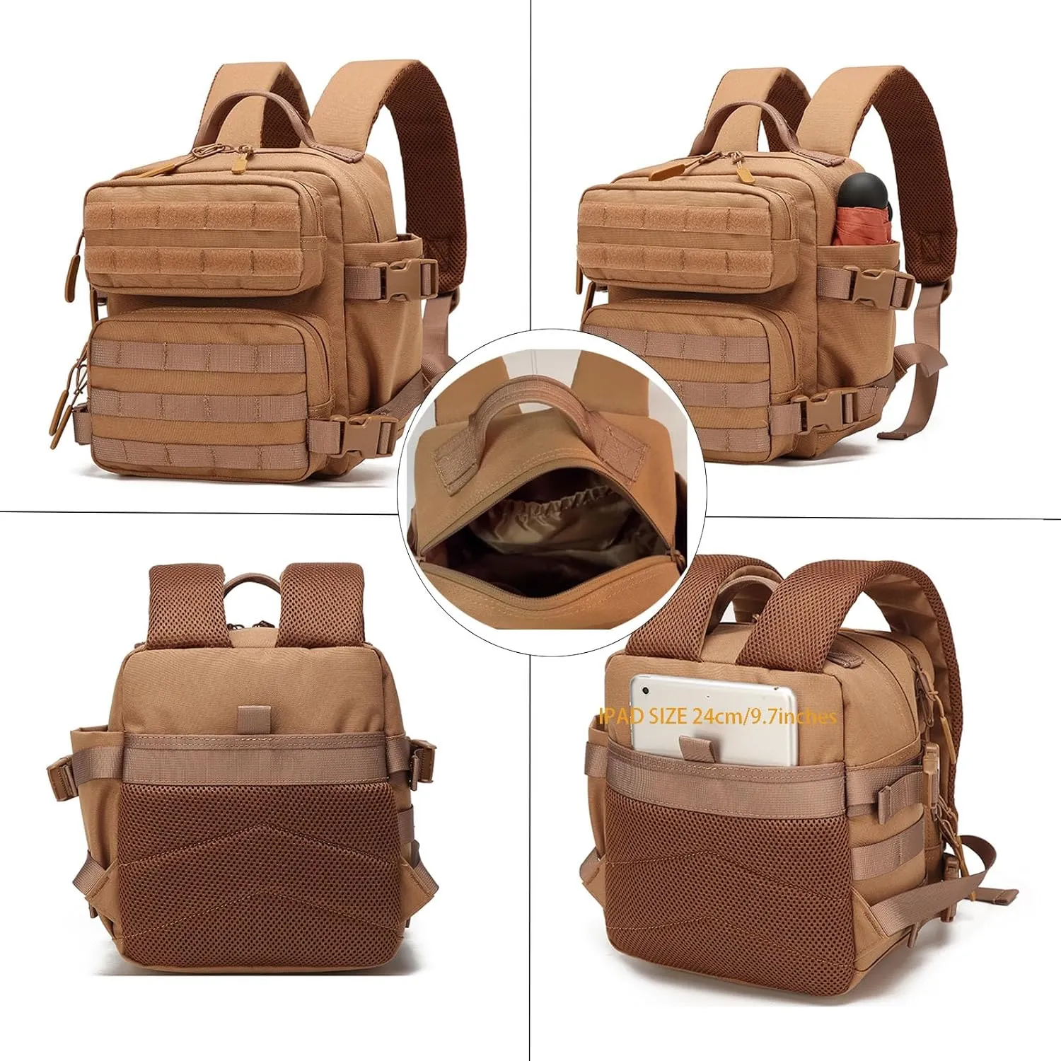 9L Mini Tactical Backpack, Multi-Purpose Rucksack,Small Gym Bag, EDC Molle, for Men and Women (Black)