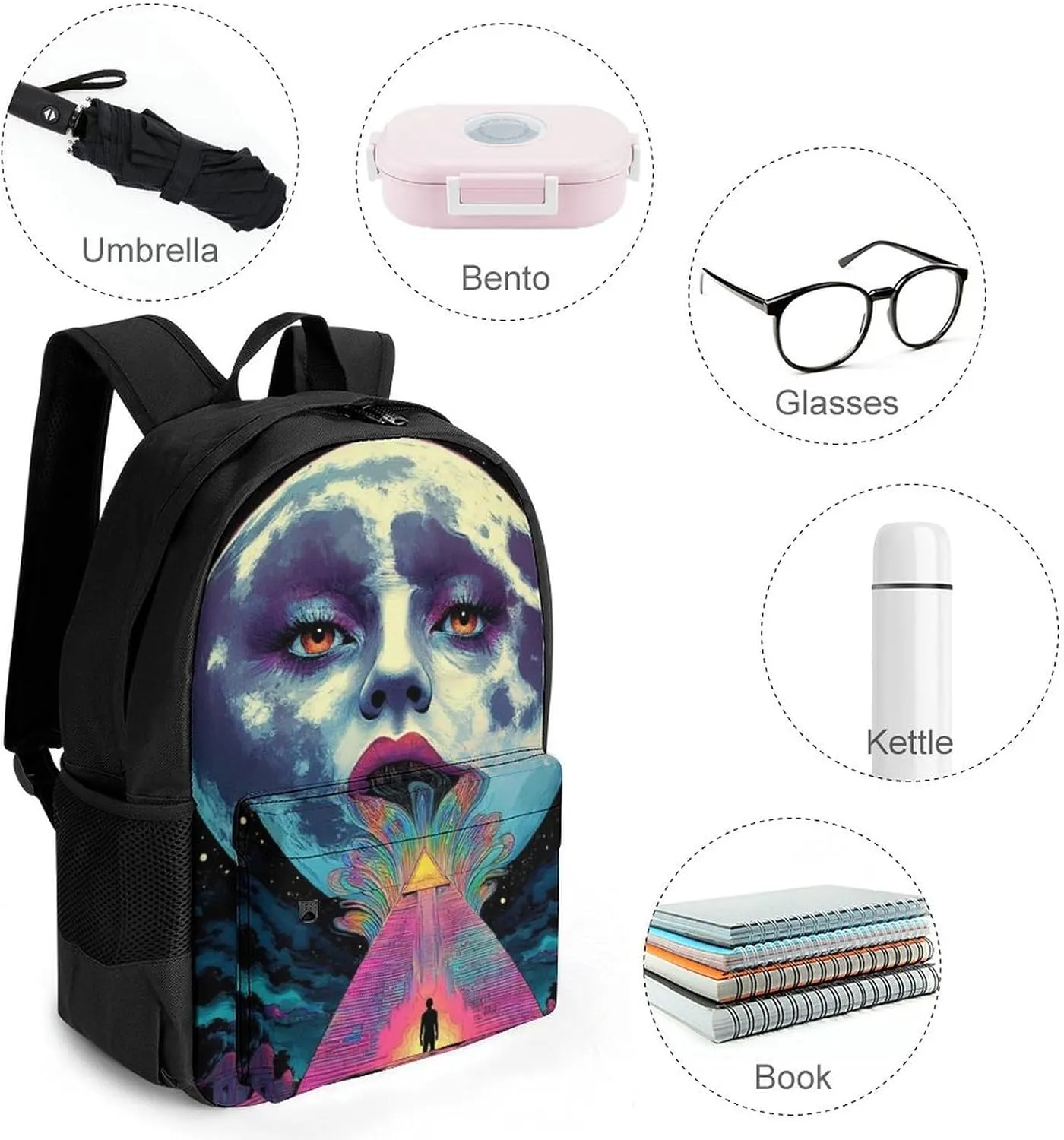 Abstract Egyptian Pyramid Spaceship Art Rucksacks Lightweight Multipurpose Anti-Theft Shoulder Bag Big Capacity Laptop Book Bag Rucksack With Padded Straps