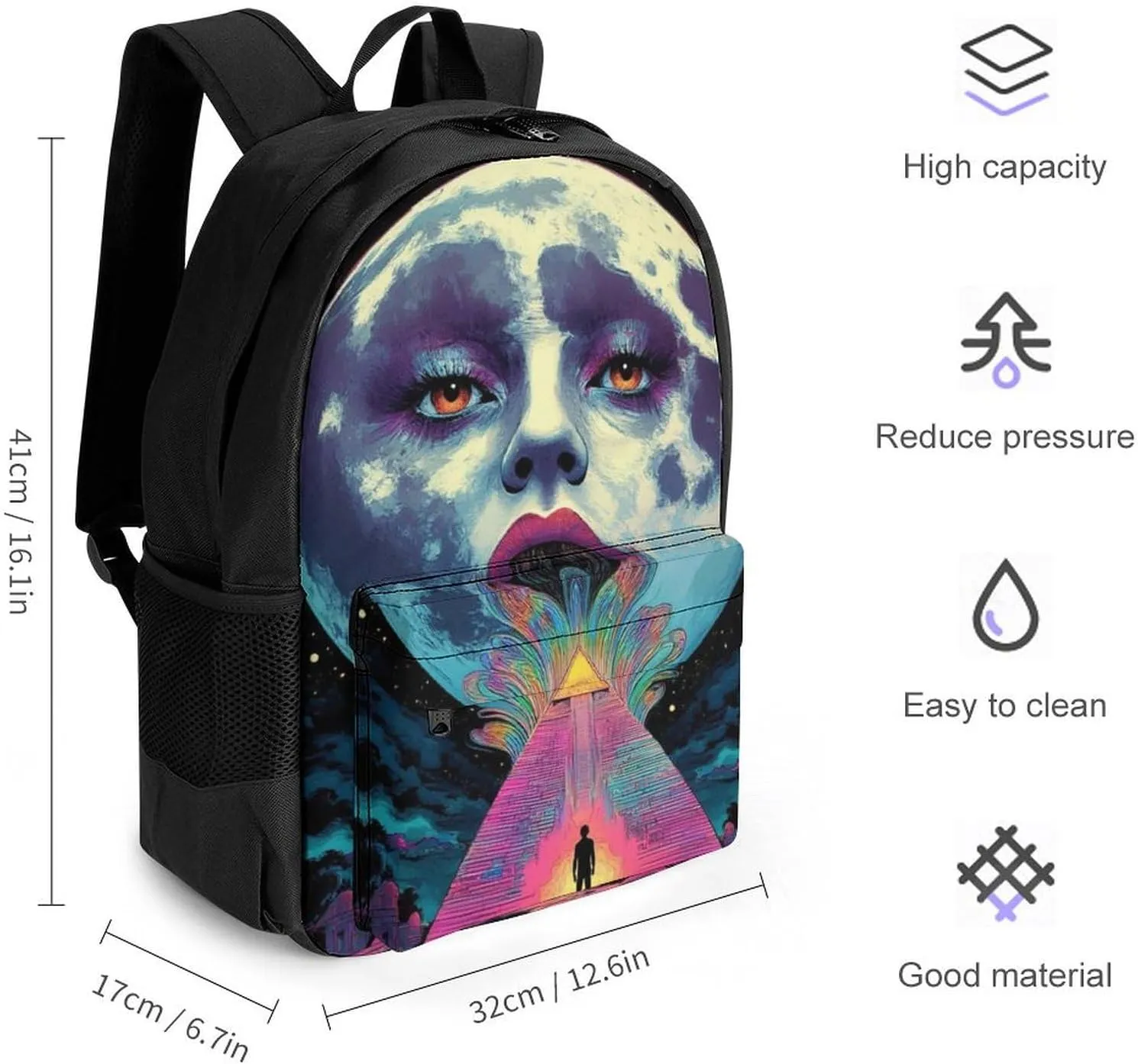 Abstract Egyptian Pyramid Spaceship Art Rucksacks Lightweight Multipurpose Anti-Theft Shoulder Bag Big Capacity Laptop Book Bag Rucksack With Padded Straps