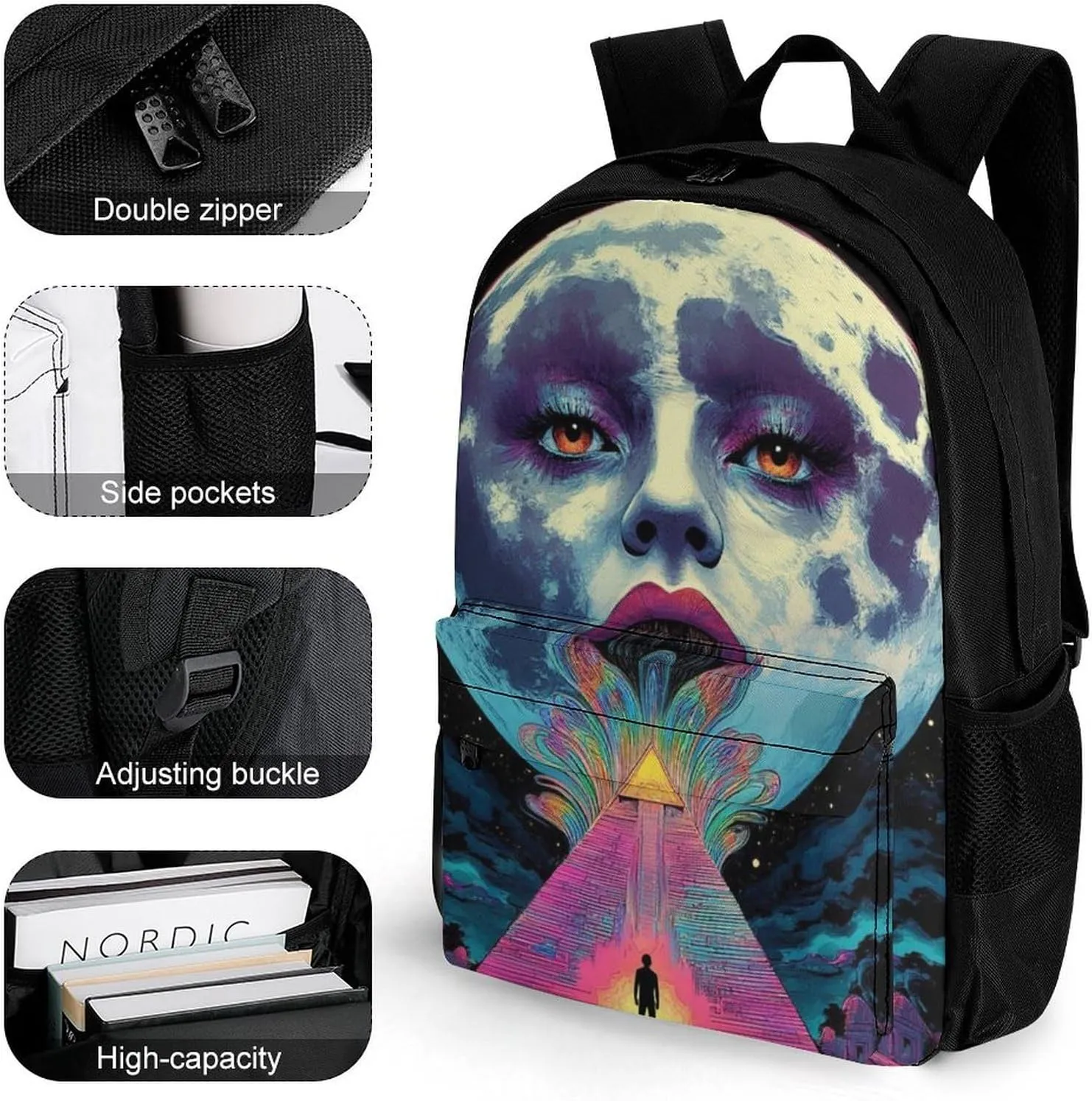 Abstract Egyptian Pyramid Spaceship Art Rucksacks Lightweight Multipurpose Anti-Theft Shoulder Bag Big Capacity Laptop Book Bag Rucksack With Padded Straps