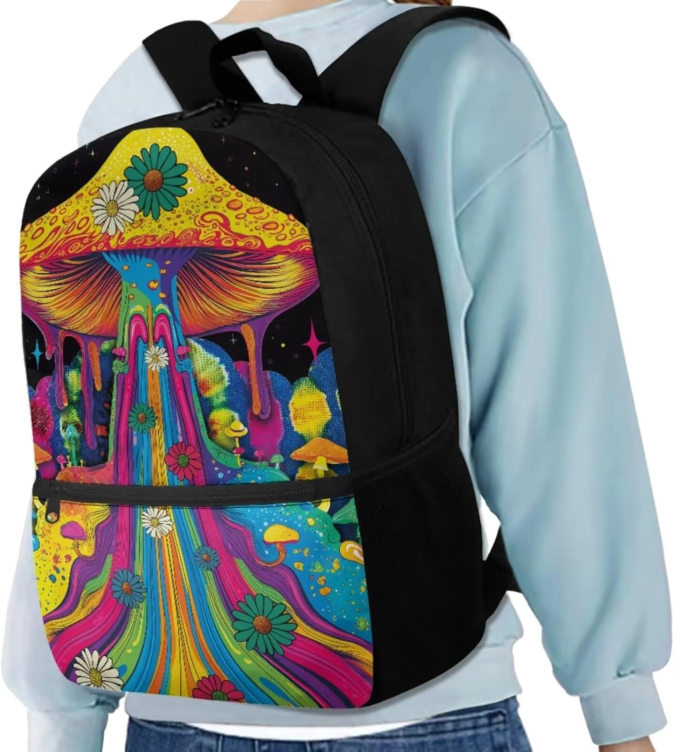 Abstract Mushroom Backpack for Kids Boys Lunch Bag Pencil Pouch with Water Bottle Sleeve, 4 in 1 School Book Bag Large Capacity Rucksack Set with Zipper Adjustable Shoudler Strap