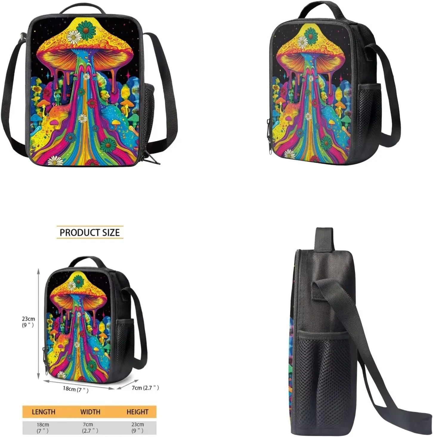 Abstract Mushroom Backpack for Kids Boys Lunch Bag Pencil Pouch with Water Bottle Sleeve, 4 in 1 School Book Bag Large Capacity Rucksack Set with Zipper Adjustable Shoudler Strap