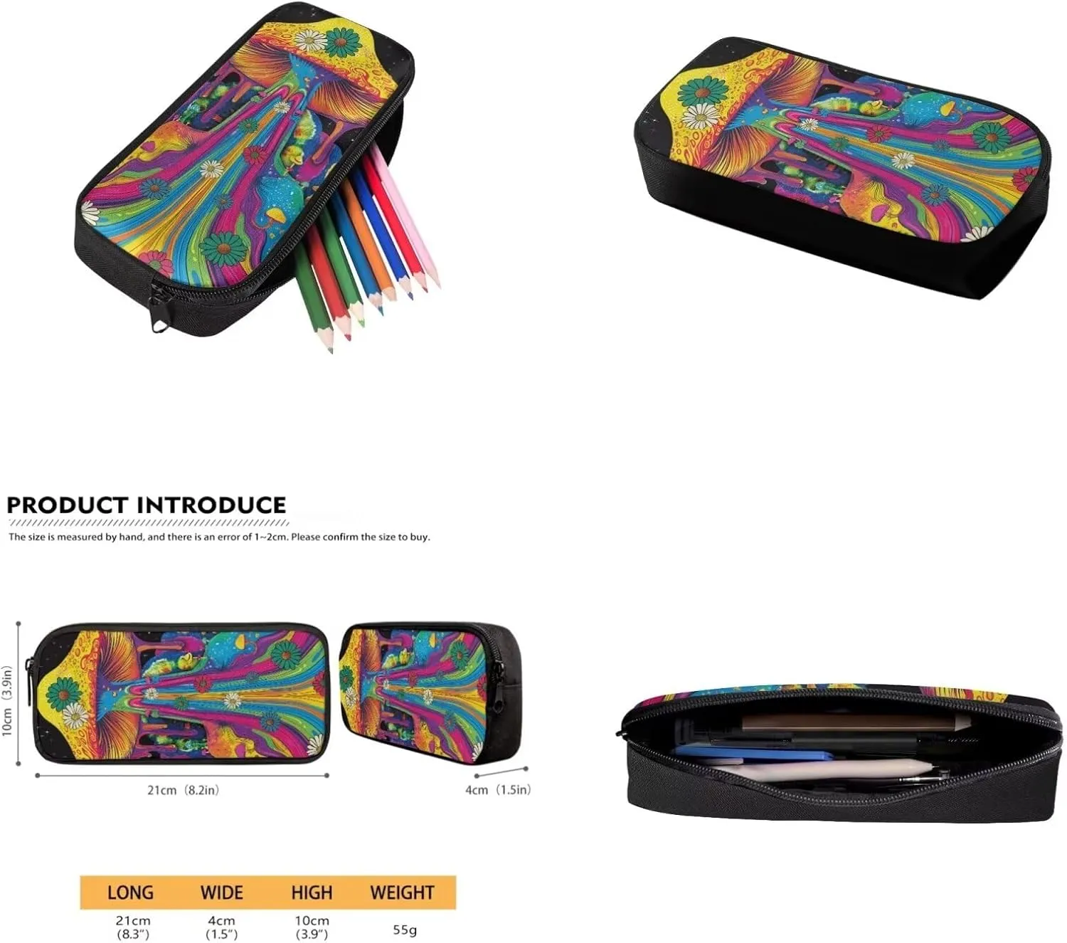 Abstract Mushroom Backpack for Kids Boys Lunch Bag Pencil Pouch with Water Bottle Sleeve, 4 in 1 School Book Bag Large Capacity Rucksack Set with Zipper Adjustable Shoudler Strap