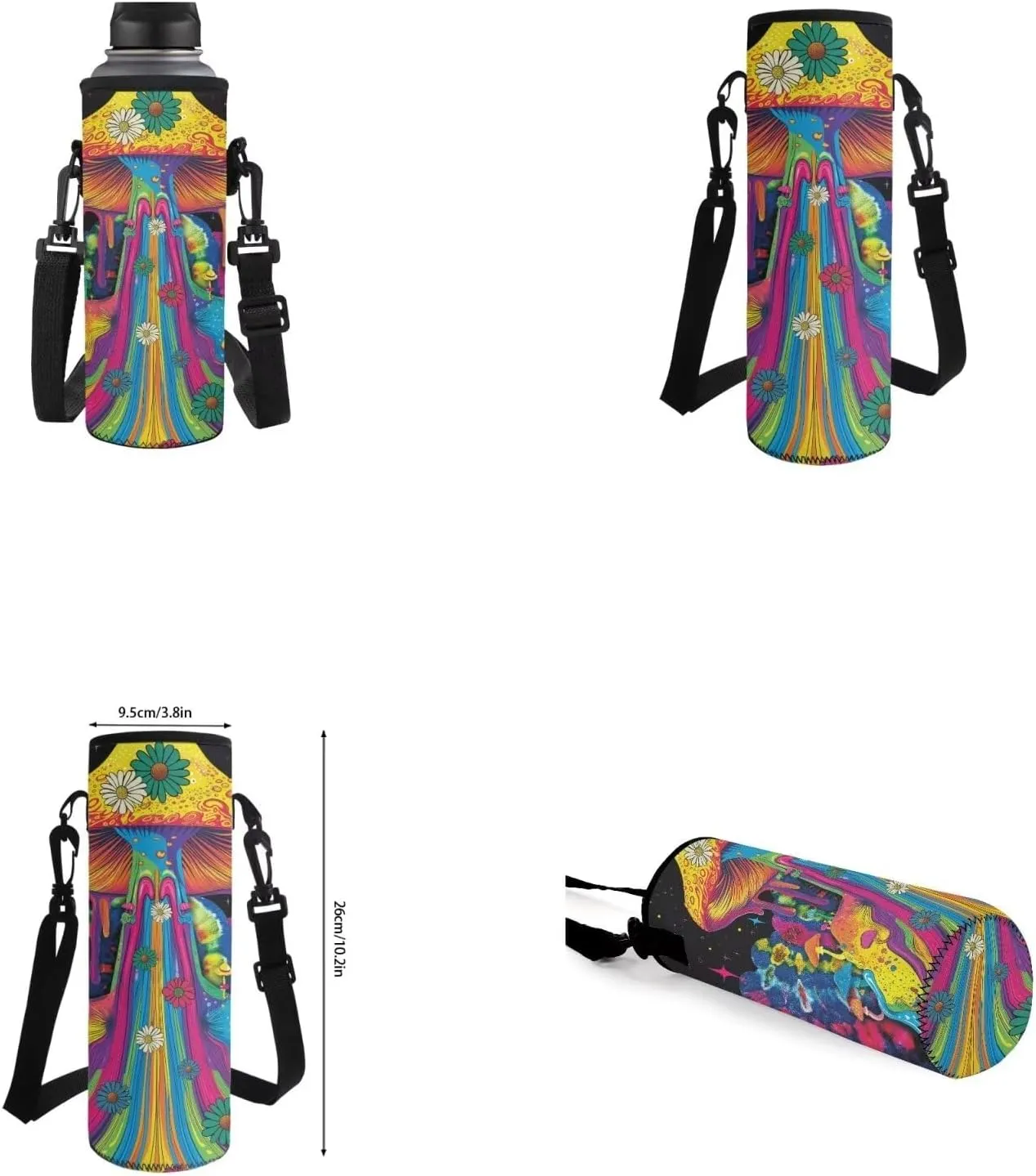 Abstract Mushroom Backpack for Kids Boys Lunch Bag Pencil Pouch with Water Bottle Sleeve, 4 in 1 School Book Bag Large Capacity Rucksack Set with Zipper Adjustable Shoudler Strap