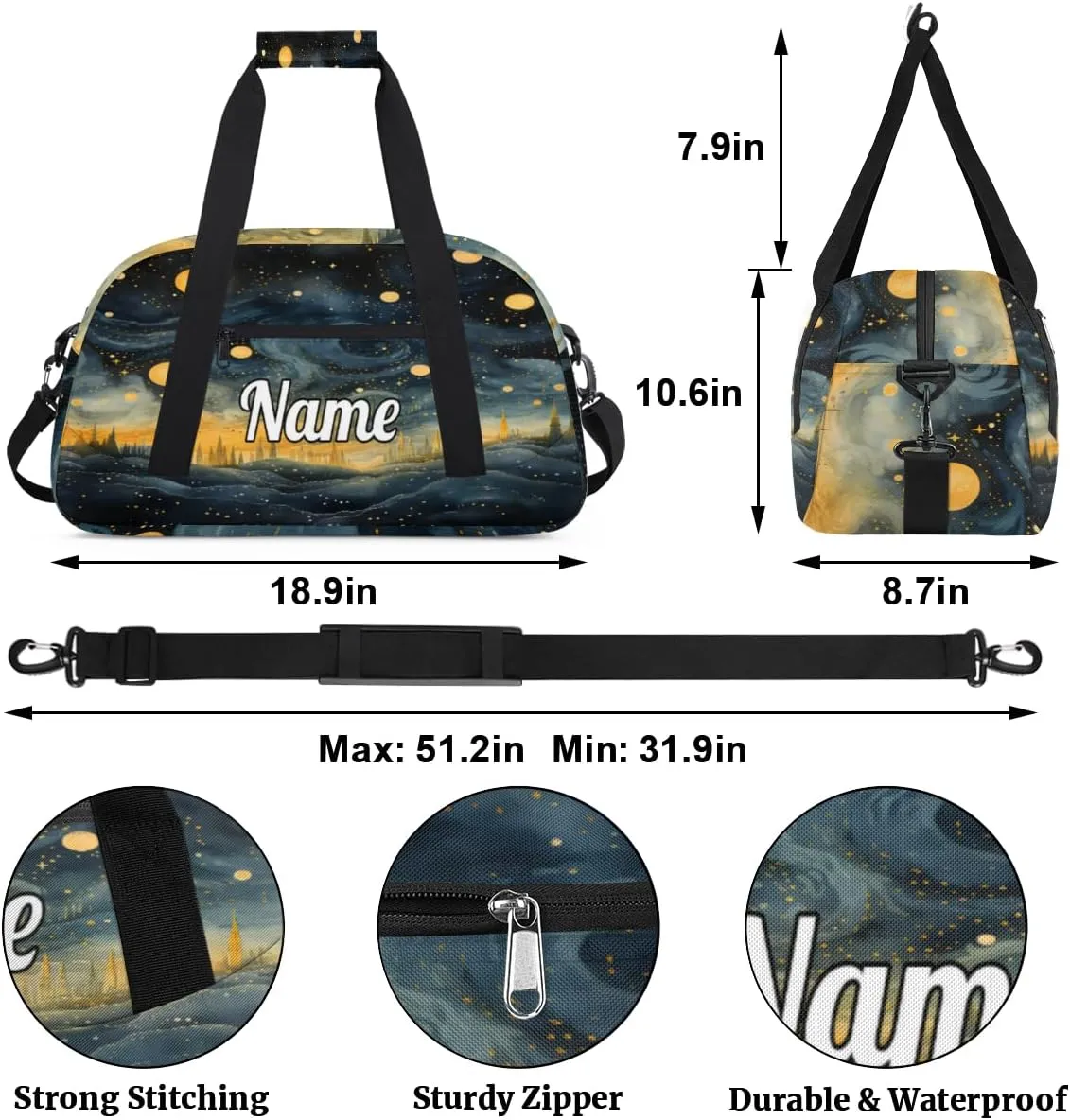 Abstract Starry Sky Personalized Dance Bag for Girls Boys Sport Duffel Bag with Your Name Kids Gymnastics Travel Bags