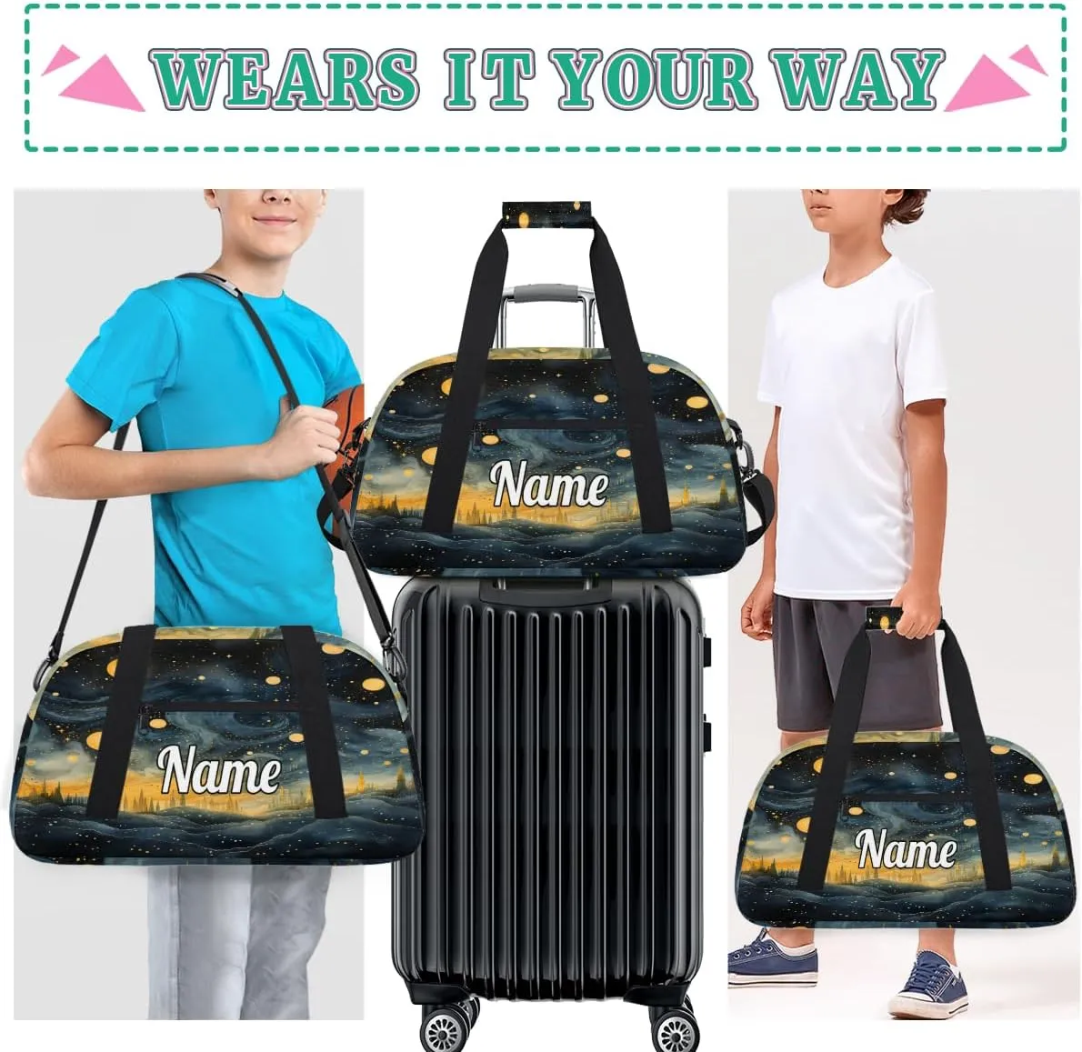 Abstract Starry Sky Personalized Dance Bag for Girls Boys Sport Duffel Bag with Your Name Kids Gymnastics Travel Bags