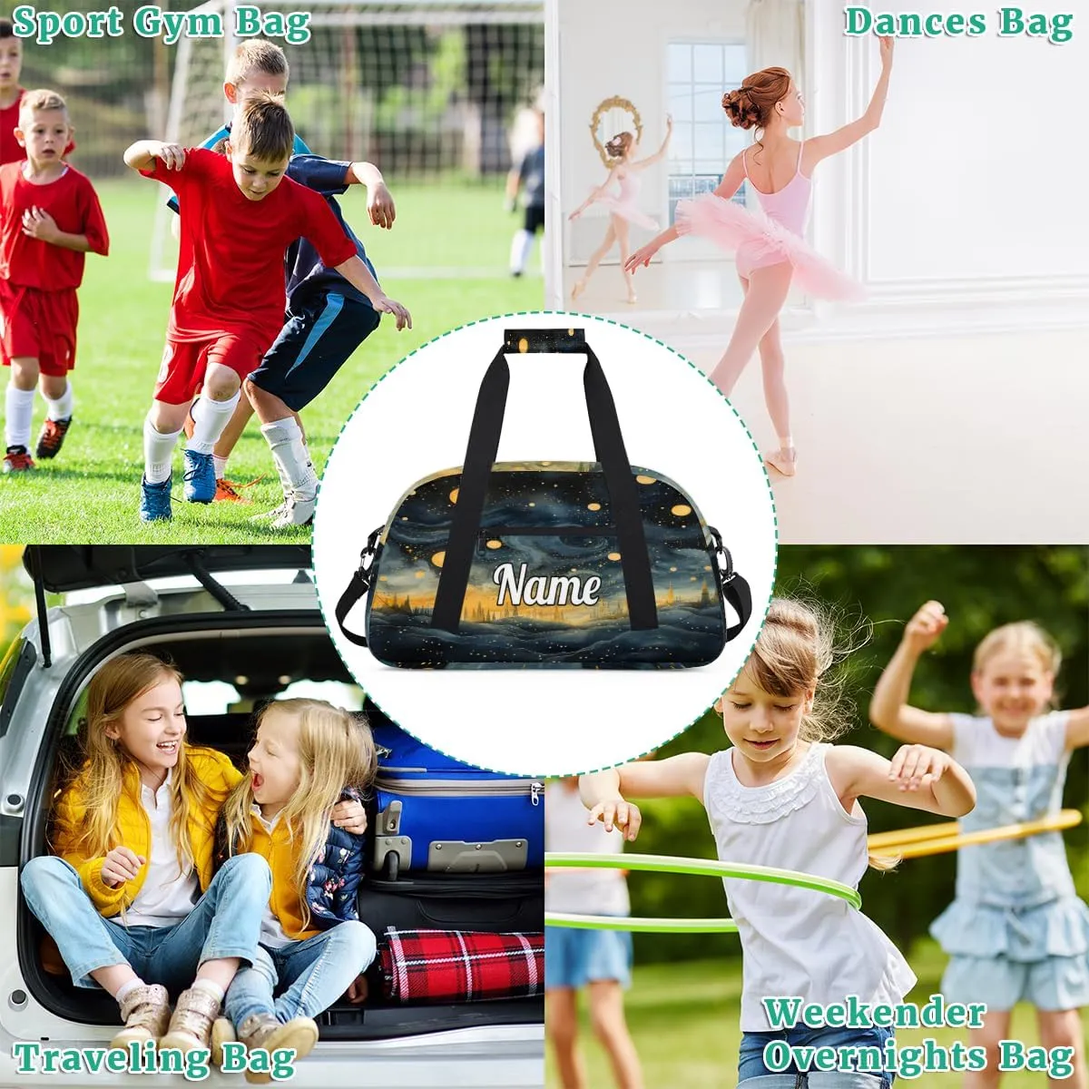 Abstract Starry Sky Personalized Dance Bag for Girls Boys Sport Duffel Bag with Your Name Kids Gymnastics Travel Bags