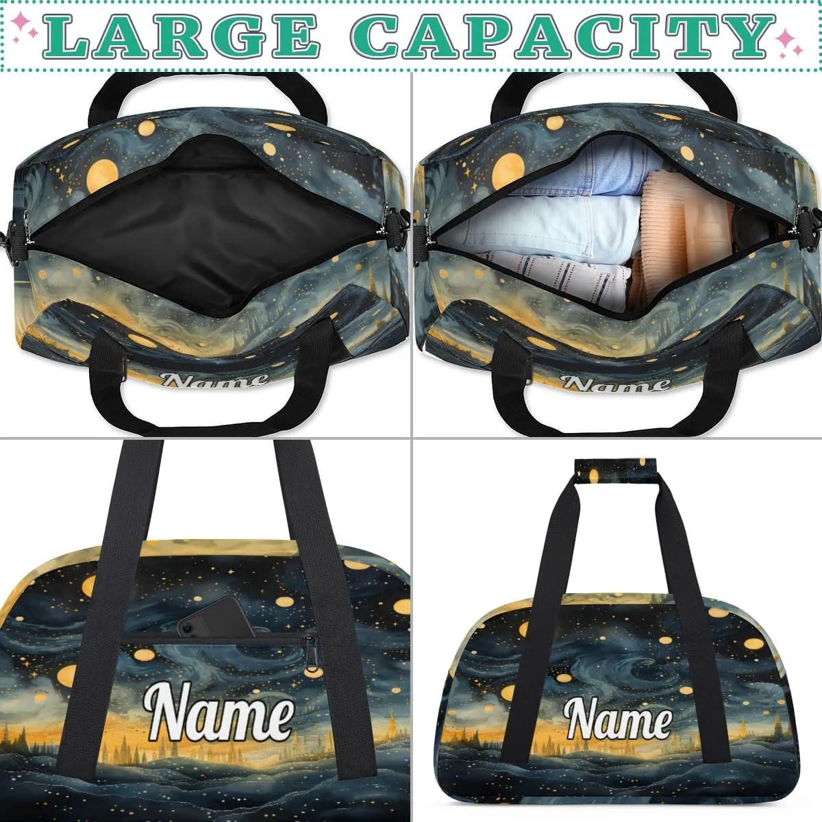Abstract Starry Sky Personalized Dance Bag for Girls Boys Sport Duffel Bag with Your Name Kids Gymnastics Travel Bags