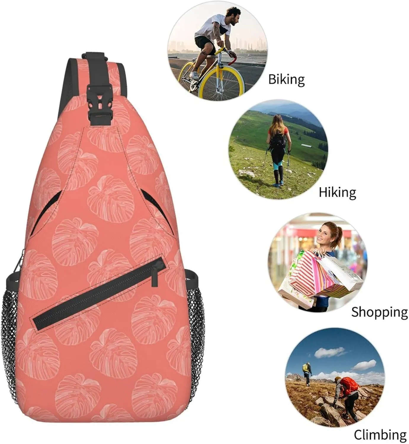 Abstract Tropical Monstera Leaf Crossbody Bags Cross Men Chest Bag Adjustable Sling Backpack Shoulder Bag For Women Cycling Travel Sport Hiking